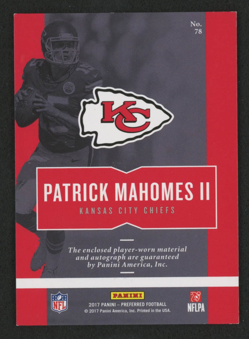 Patrick Mahomes II 2017 Panini Preferred #78 SL JSY AU RC at PristineAuction.com Patrick Mahomes II 2017 Panini Preferred #78 SL JSY AU RC at PristineAuction.com