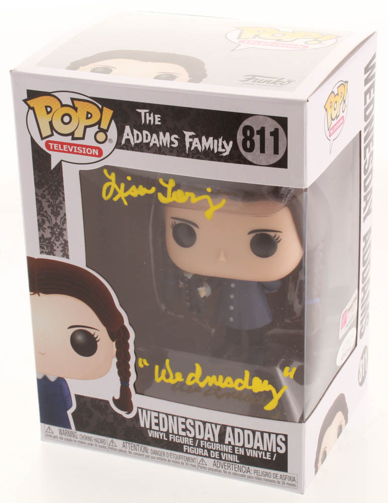 Lisa Loring Signed "The Addams Family" - Wednesday Addams #811 Funko Pop! Vinyl Figure Inscribed "Wednesday" (JSA COA) at PristineAuction.com Lisa Loring Signed "The Addams Family" - Wednesday Addams #811 Funko Pop! Vinyl Figure Inscribed "Wednesday" (JSA COA) at PristineAuction.com