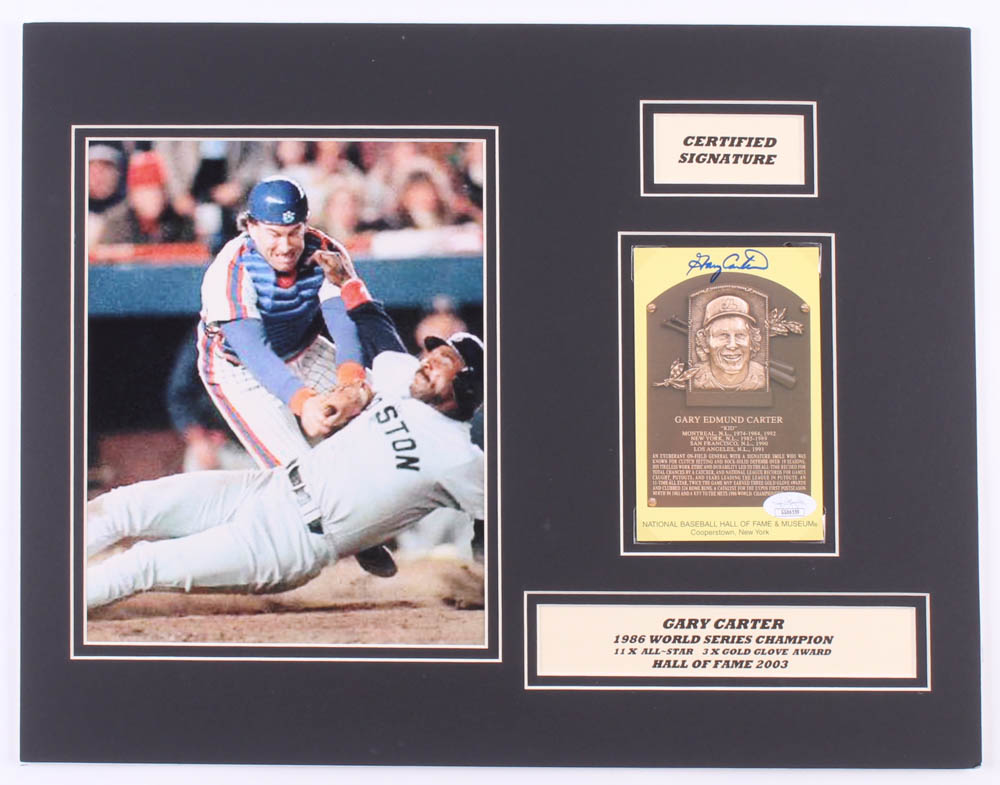 Gary Carter Signed 14x18 Custom Matte Gold Hall of Fame Plaque Postcard Display (JSA COA) at PristineAuction.com Gary Carter Signed 14x18 Custom Matte Gold Hall of Fame Plaque Postcard Display (JSA COA) at PristineAuction.com