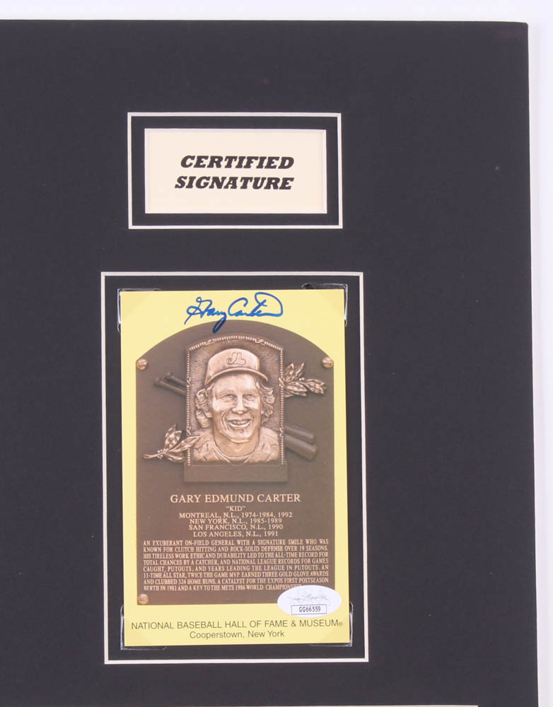Gary Carter Signed 14x18 Custom Matte Gold Hall of Fame Plaque Postcard Display (JSA COA) at PristineAuction.com Gary Carter Signed 14x18 Custom Matte Gold Hall of Fame Plaque Postcard Display (JSA COA) at PristineAuction.com