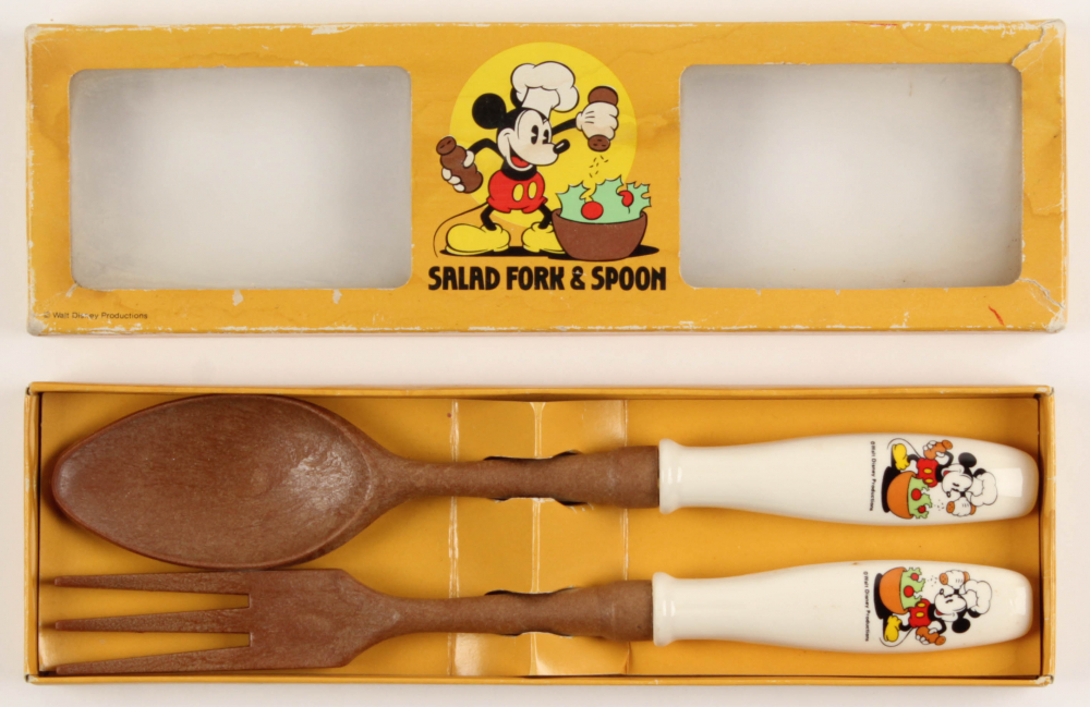 Vintage 1960's Walt Disney Mickey Mouse Salad Fork & Spoon Pristine