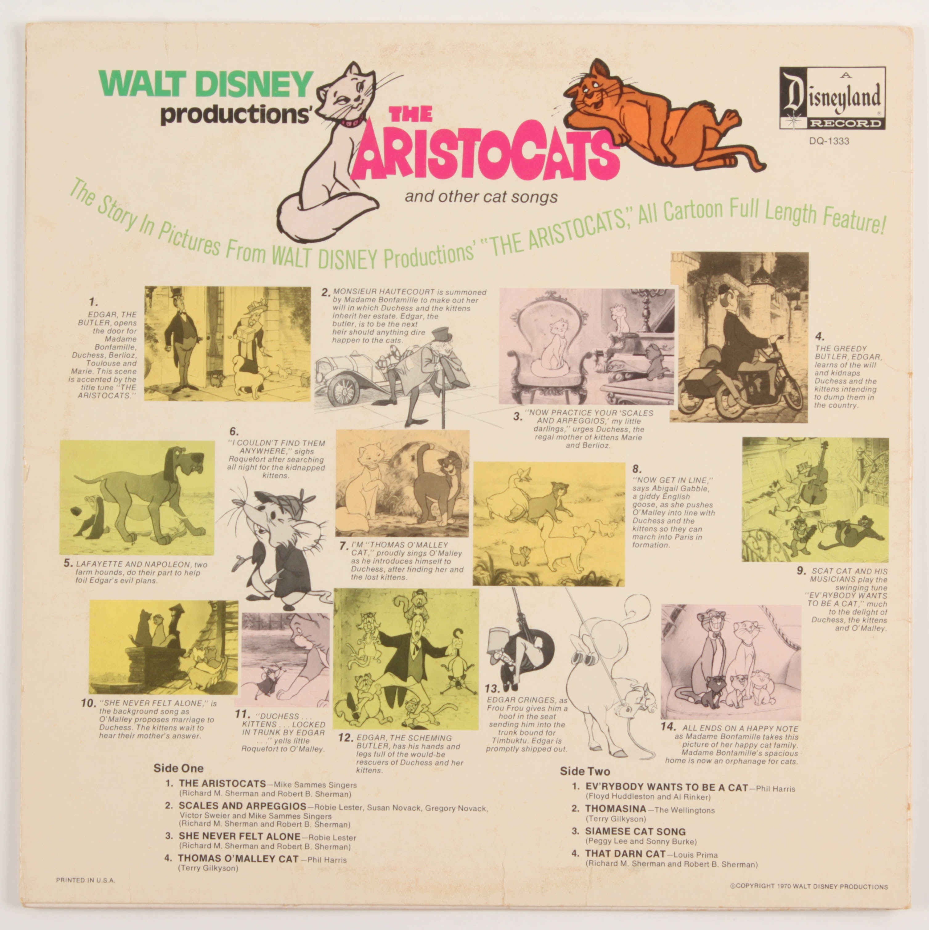 Original 1970 Walt Disney's "The Aristocats" LP Vinyl Disneyland Record Album Soundtrack at PristineAuction.com Original 1970 Walt Disney's "The Aristocats" LP Vinyl Disneyland Record Album Soundtrack at PristineAuction.com