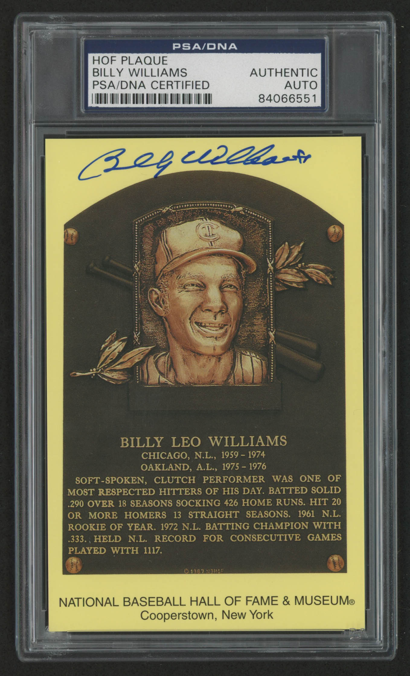 Billy Williams Signed Gold Hall of Fame Plaque Postcard (PSA ...