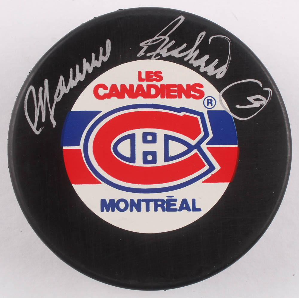 Maurice Richard Signed Canadiens Logo Hockey Puck (Beckett COA) at PristineAuction.com Maurice Richard Signed Canadiens Logo Hockey Puck (Beckett COA) at PristineAuction.com