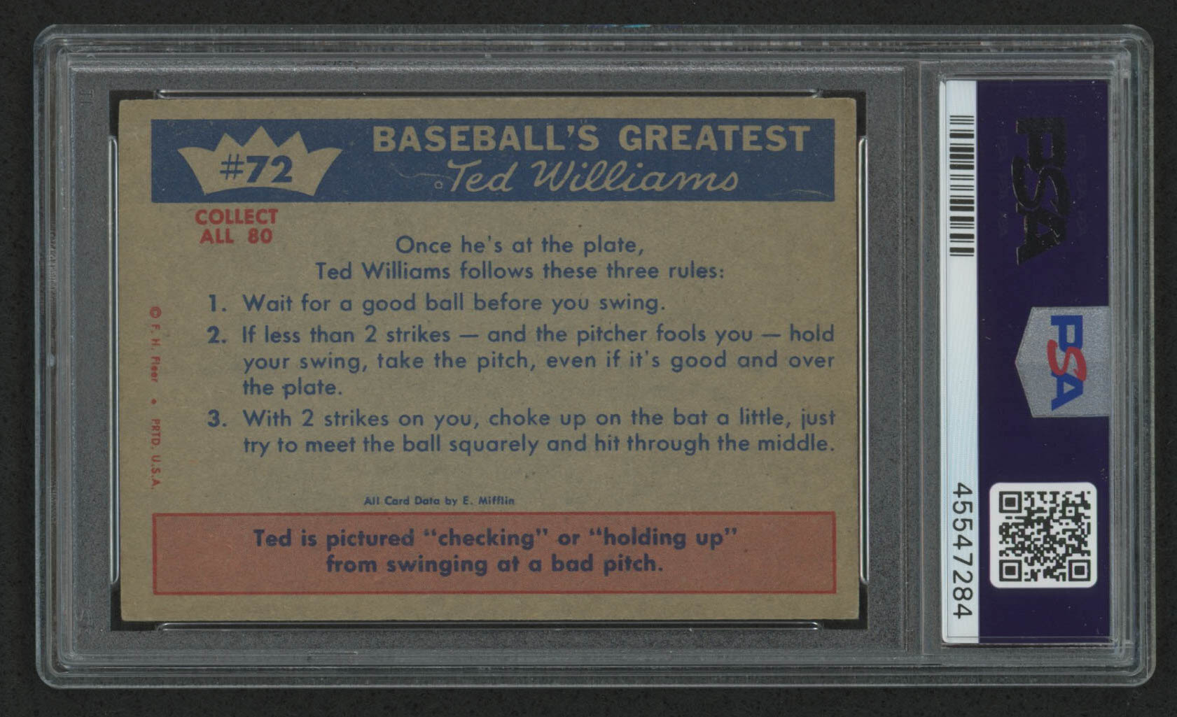 Ted Williams 1959 Fleer #72 Hitting Fundamental 2 (PSA Authentic) at PristineAuction.com Ted Williams 1959 Fleer #72 Hitting Fundamental 2 (PSA Authentic) at PristineAuction.com