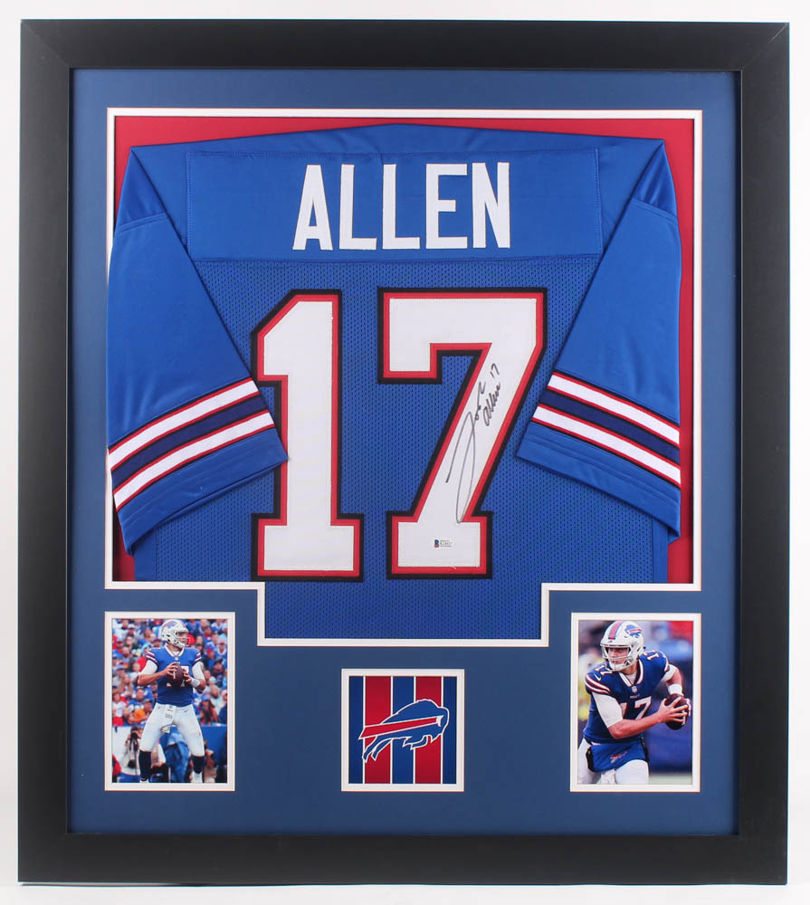 Josh Allen Signed 31x35 Custom Framed Jersey (Beckett Hologram) at PristineAuction.com Josh Allen Signed 31x35 Custom Framed Jersey (Beckett Hologram) at PristineAuction.com