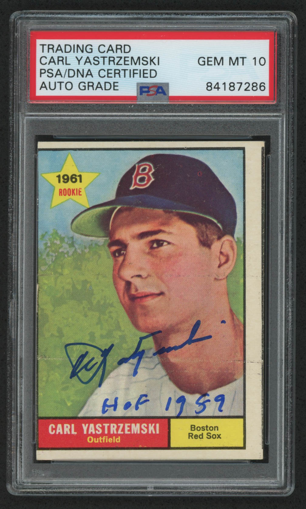 Carl Yastrzemski Signed 1961 Topps #287 Inscribed "HOF 1989" (PSA Encapsulated) at PristineAuction.com Carl Yastrzemski Signed 1961 Topps #287 Inscribed "HOF 1989" (PSA Encapsulated) at PristineAuction.com