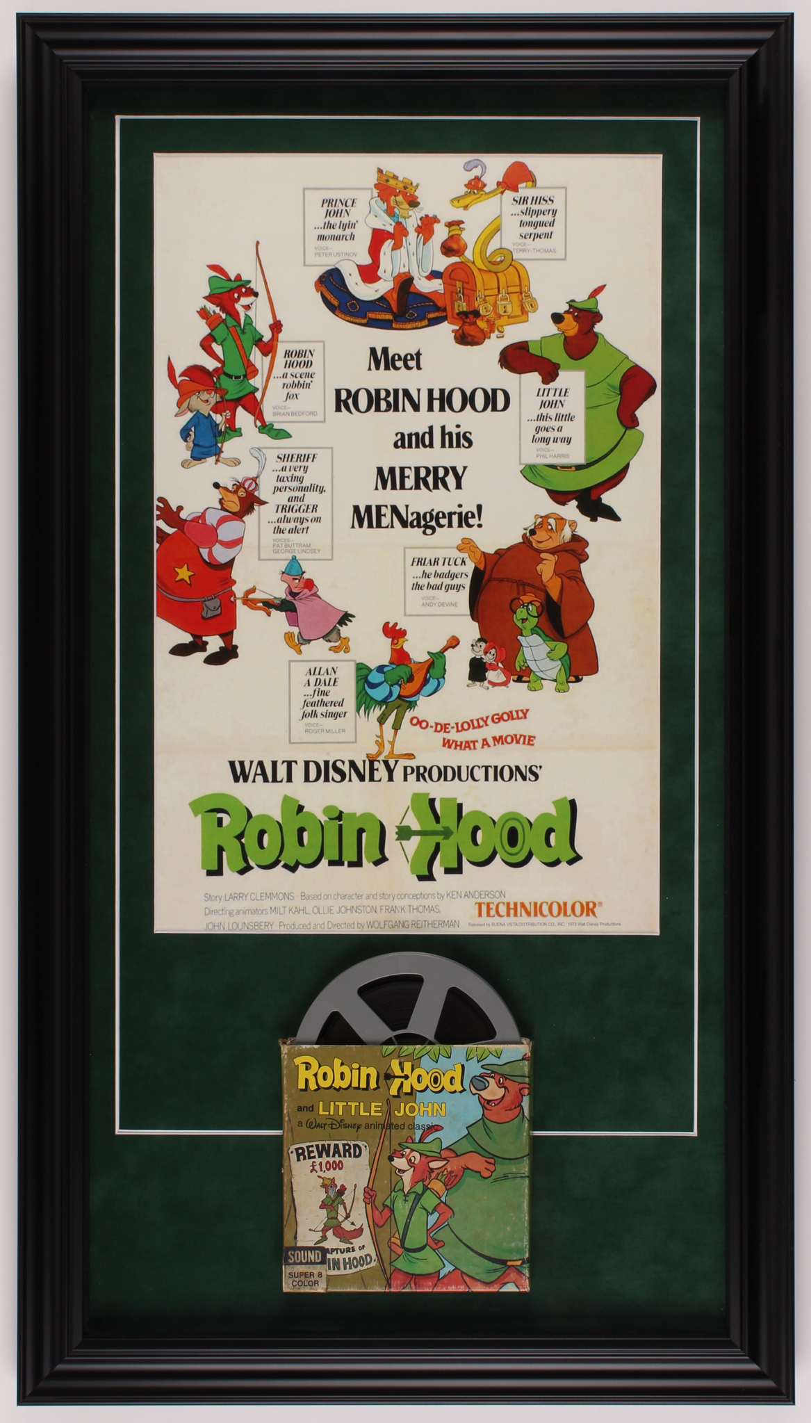 Walt Disney's "Robin Hood" 16.5x29.5 Custom Framed Print with Vintage 8mm Film Reel at PristineAuction.com Walt Disney's "Robin Hood" 16.5x29.5 Custom Framed Print with Vintage 8mm Film Reel at PristineAuction.com