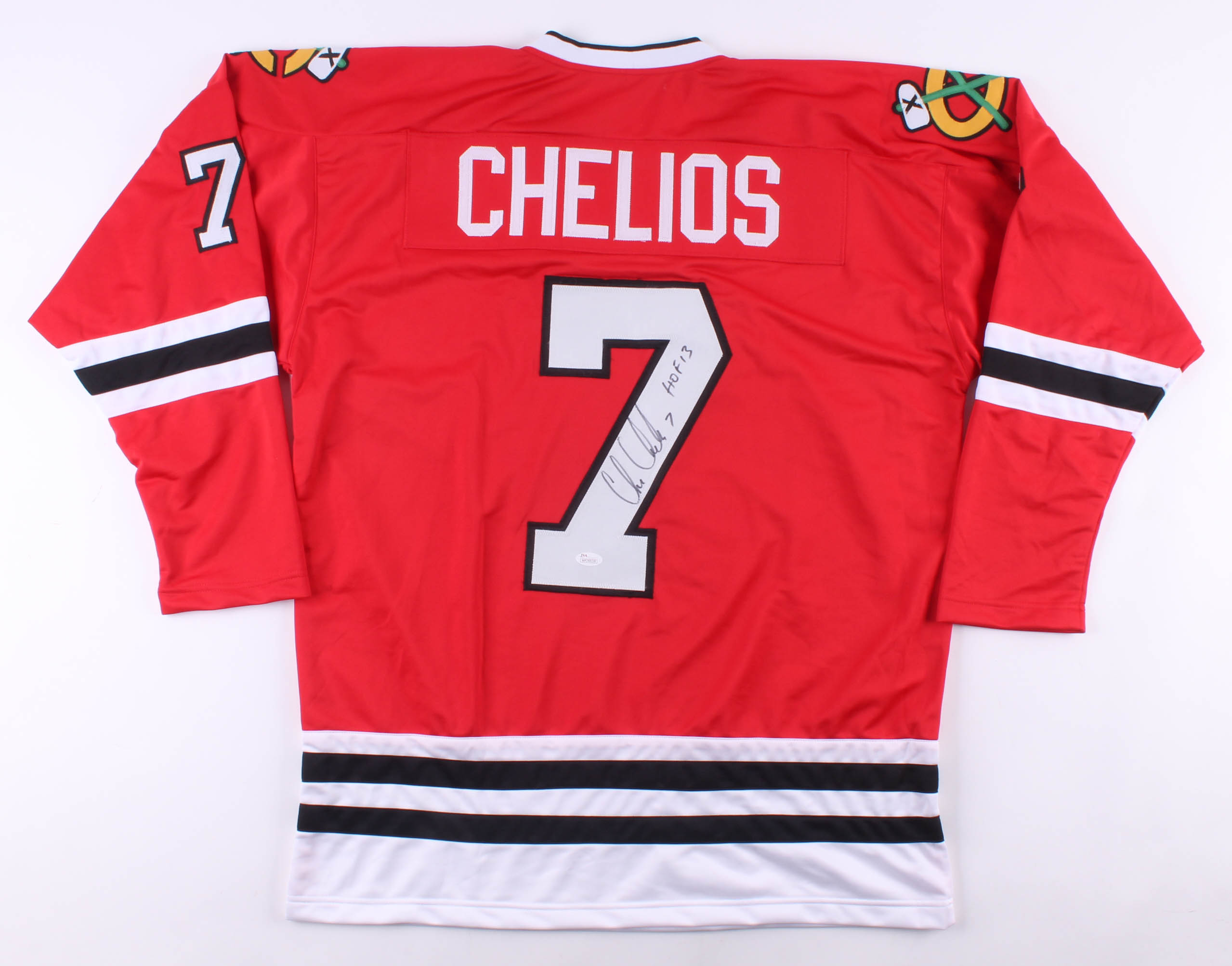 Chris Chelios Signed Jersey Inscribed "HOF 13" (JSA Hologram) at PristineAuction.com Chris Chelios Signed Jersey Inscribed "HOF 13" (JSA Hologram) at PristineAuction.com