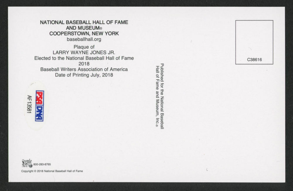 Chipper Jones Signed Hall of Fame Plaque Postcard (PSA COA) | Pristine ...