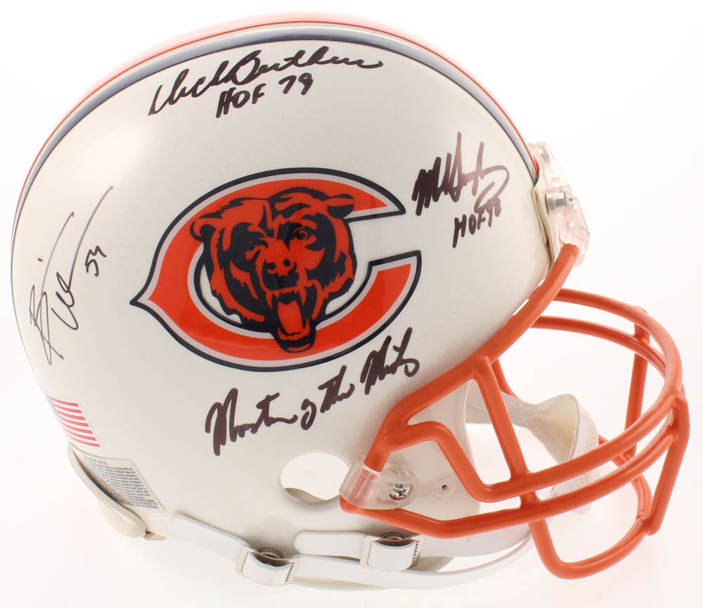 Dick Butkus, Mike Singletary & Brian Urlacher Signed Bears Full-Size Authentic On-Field Helmet With Multiple Inscriptions (Schwartz COA) at PristineAuction.com Dick Butkus, Mike Singletary & Brian Urlacher Signed Bears Full-Size Authentic On-Field Helmet With Multiple Inscriptions (Schwartz COA) at PristineAuction.com