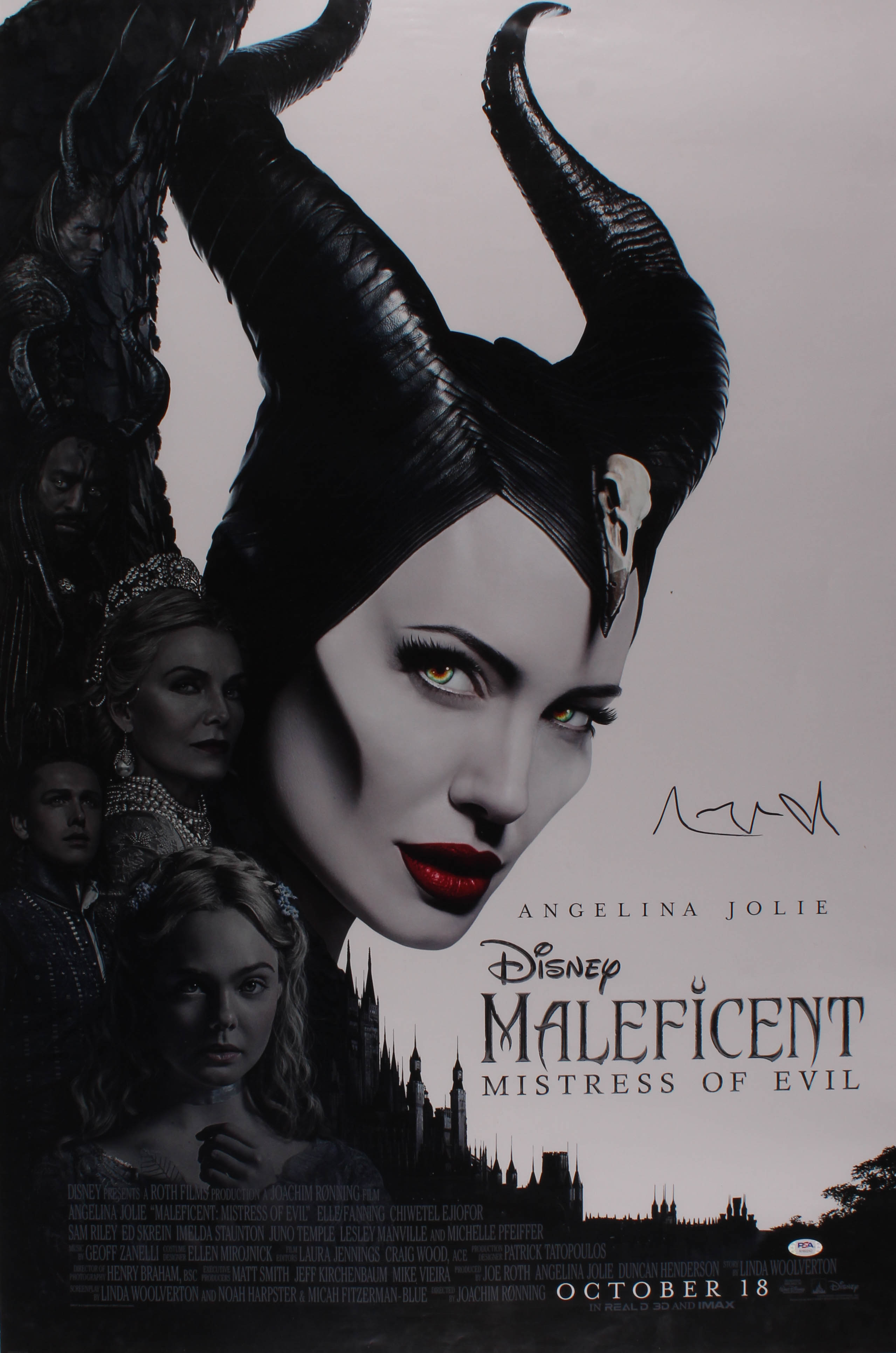 Angelina Jolie Signed "Maleficent: Mistress of Evil" 27x40 Movie Poster (PSA Hologram) at PristineAuction.com Angelina Jolie Signed "Maleficent: Mistress of Evil" 27x40 Movie Poster (PSA Hologram) at PristineAuction.com