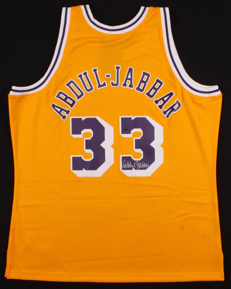 Kareem Abdul-Jabbar Autographed LA Lakers Jersey Inscribed With Career Stats Framed P 19300