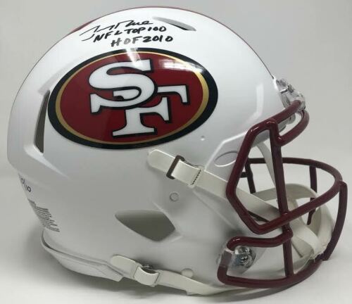 Jerry Rice Signed 49ers LE Full-Size Authentic On-Field Matte White Speed Helmet Inscribed "NFL Top 100" & "HOF 2010" (Fanatics) at PristineAuction.com Jerry Rice Signed 49ers LE Full-Size Authentic On-Field Matte White Speed Helmet Inscribed "NFL Top 100" & "HOF 2010" (Fanatics) at PristineAuction.com