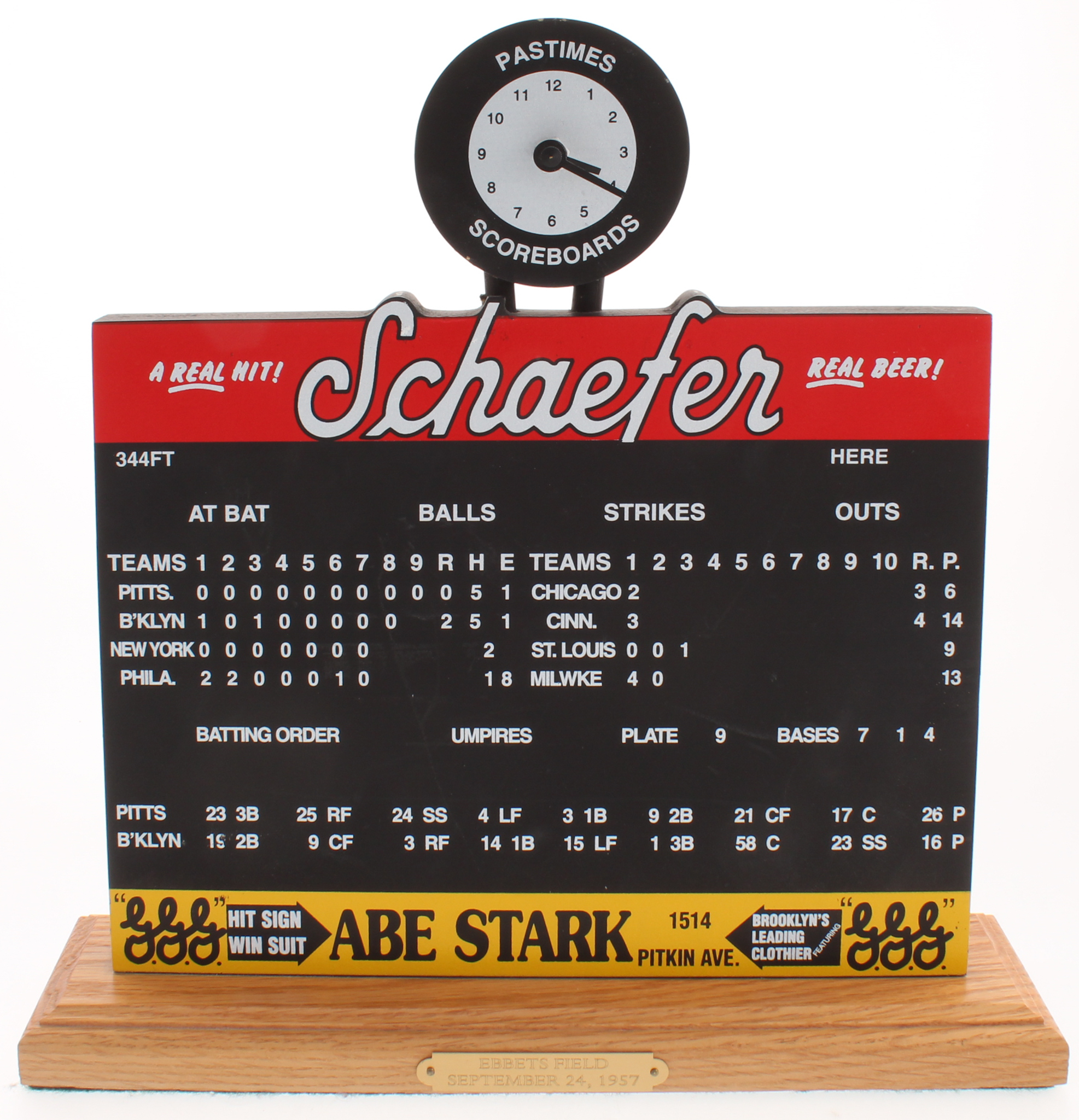 LE 1957 Ebbets Field Schaefer Pastime Scoreboard at PristineAuction.com LE 1957 Ebbets Field Schaefer Pastime Scoreboard at PristineAuction.com