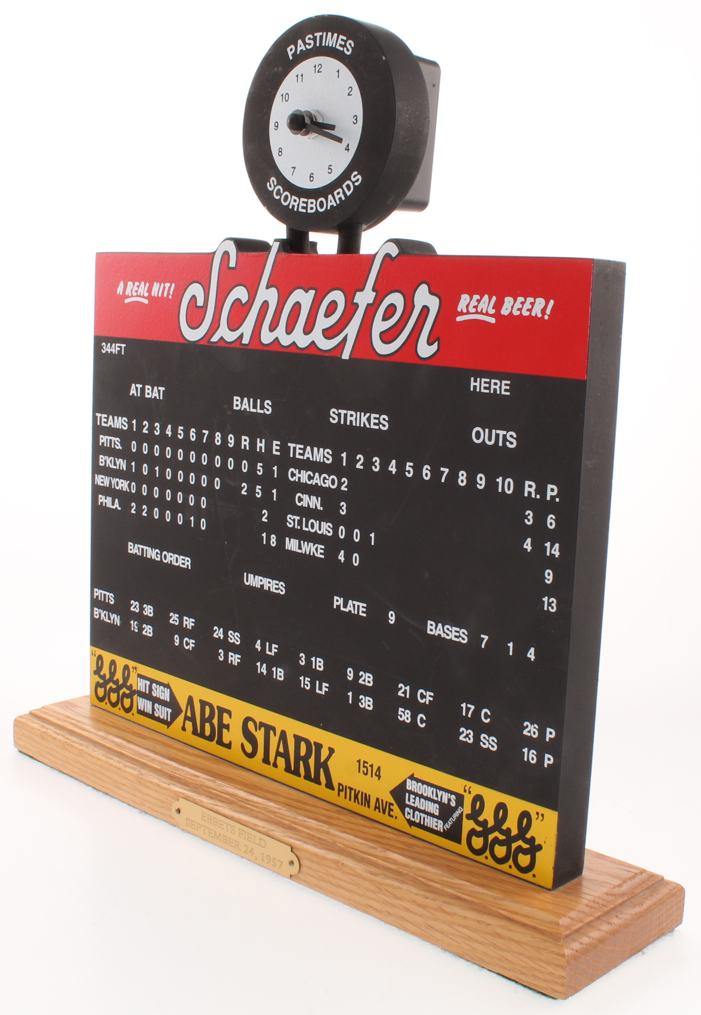 LE 1957 Ebbets Field Schaefer Pastime Scoreboard at PristineAuction.com LE 1957 Ebbets Field Schaefer Pastime Scoreboard at PristineAuction.com