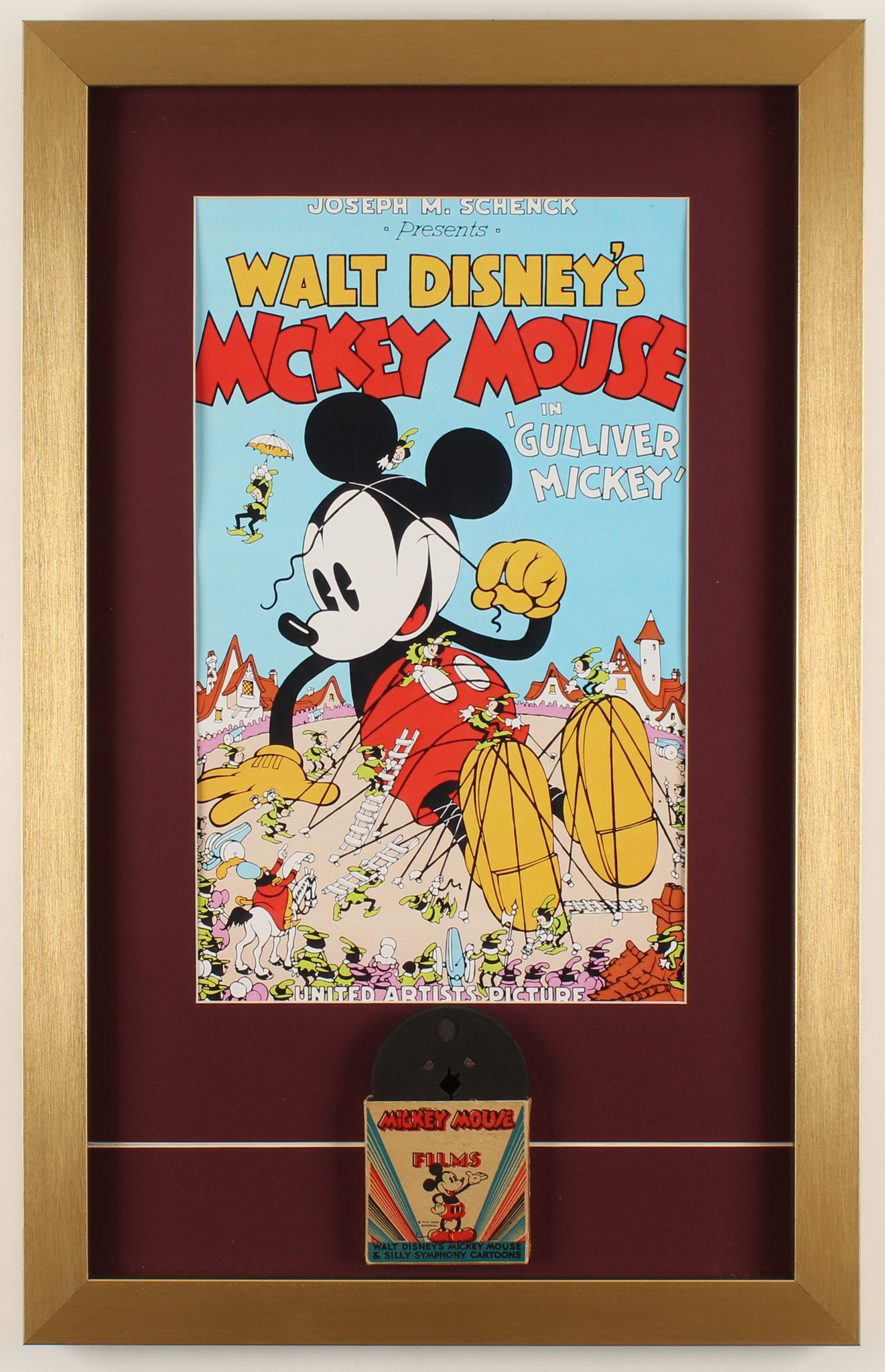 "Mickey Mouse in Gulliver Mickey" 15.5x24.5 Custom Framed Print Display with Vintage 1940's Original 8mm Disney Film Reel at PristineAuction.com "Mickey Mouse in Gulliver Mickey" 15.5x24.5 Custom Framed Print Display with Vintage 1940's Original 8mm Disney Film Reel at PristineAuction.com