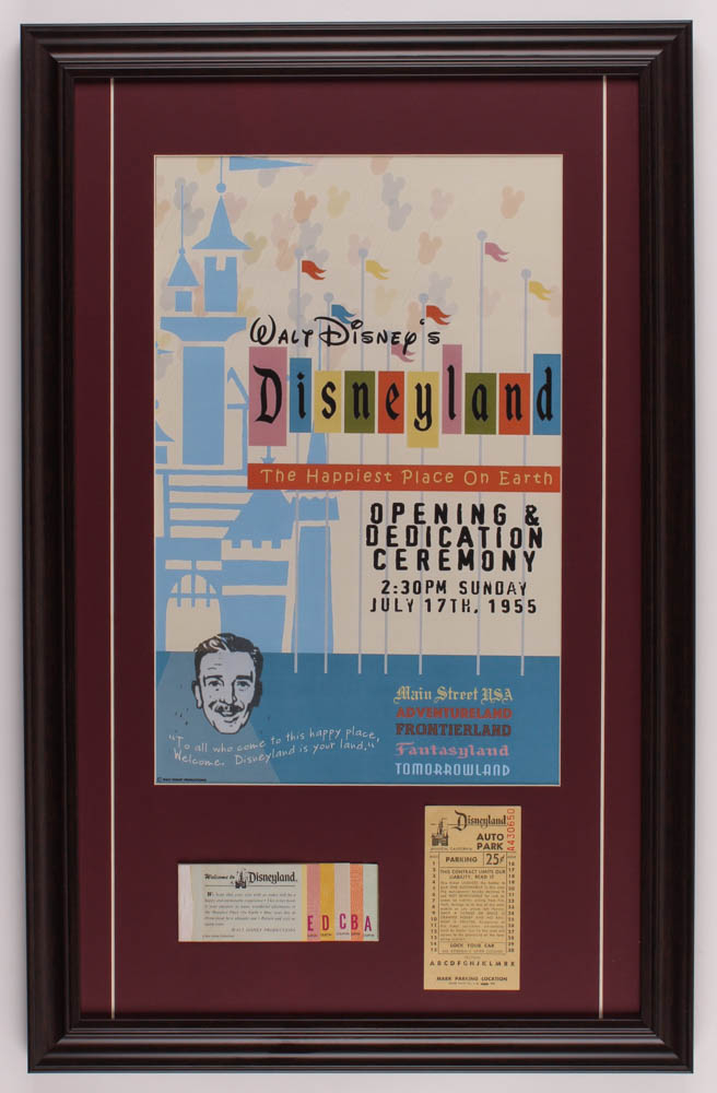 Disneyland 17.5x27.5 Custom Framed Print Display with Parking Pass & Ticket Booklet at PristineAuction.com Disneyland 17.5x27.5 Custom Framed Print Display with Parking Pass & Ticket Booklet at PristineAuction.com