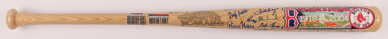 2004 Boston Red Sox World Series Logo Baseball Bat Team-Signed by (37) with Fred Lynn, Jim Rice, Ted Lepcio, Dave Stapleton (MAB Hologram) at PristineAuction.com 2004 Boston Red Sox World Series Logo Baseball Bat Team-Signed by (37) with Fred Lynn, Jim Rice, Ted Lepcio, Dave Stapleton (MAB Hologram) at PristineAuction.com