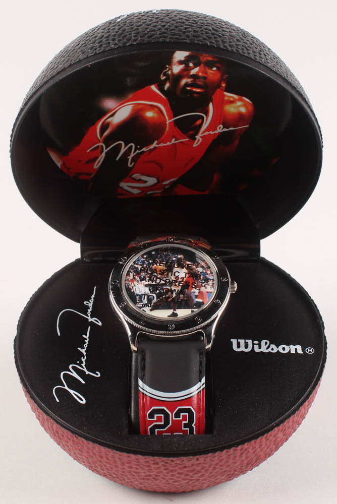 1997 Avon Michael Jordan Leather Strap Watch With Wilson Display Case at PristineAuction.com 1997 Avon Michael Jordan Leather Strap Watch With Wilson Display Case at PristineAuction.com