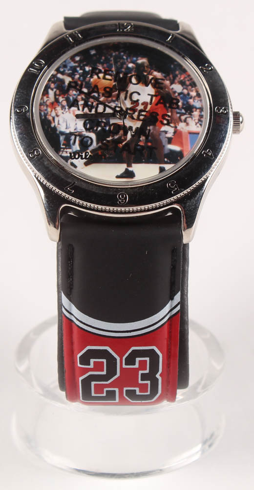 1997 Avon Michael Jordan Leather Strap Watch With Wilson Display Case at PristineAuction.com 1997 Avon Michael Jordan Leather Strap Watch With Wilson Display Case at PristineAuction.com