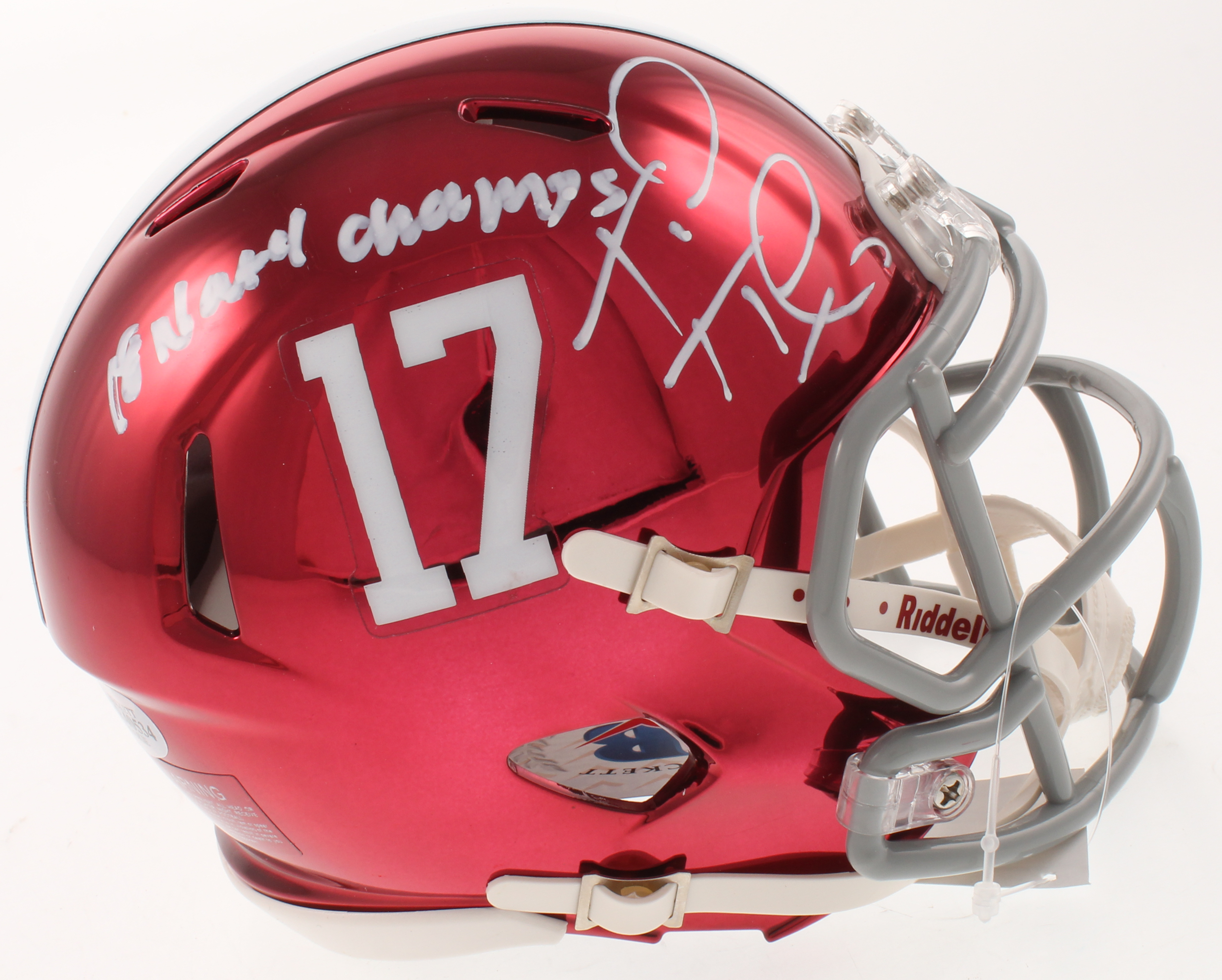 Tua Tagovailoa Signed Alabama Crimson Tide Chrome Speed Mini Helmet Inscribed "18 Nat'l Champs" (Beckett COA) at PristineAuction.com Tua Tagovailoa Signed Alabama Crimson Tide Chrome Speed Mini Helmet Inscribed "18 Nat'l Champs" (Beckett COA) at PristineAuction.com