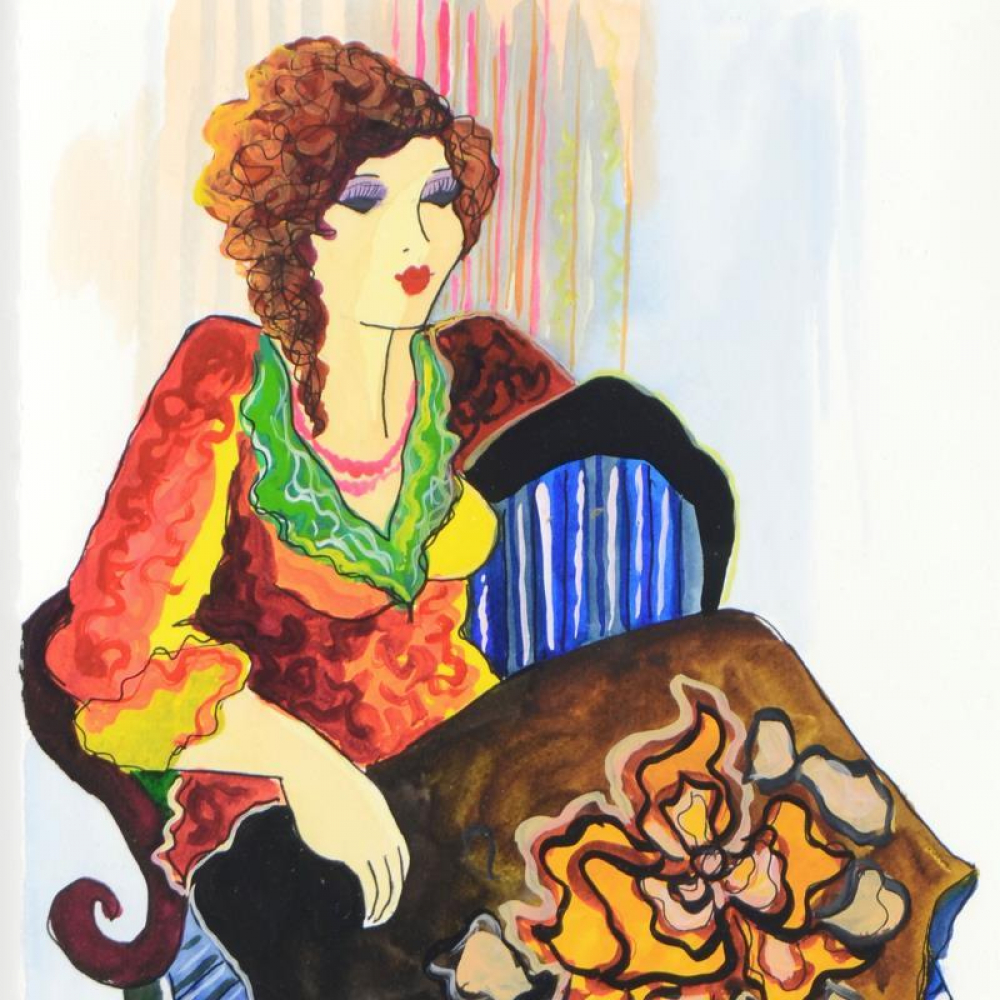 Patricia Govezensky Signed 19x15 Custom Framed Original Mixed Media