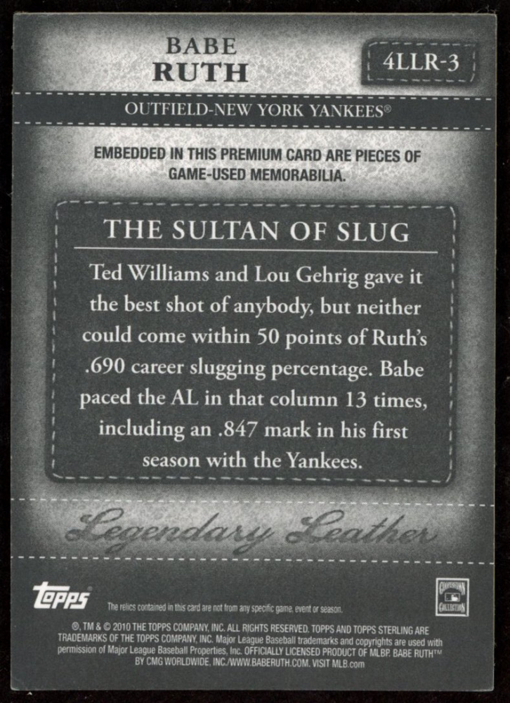 Babe Ruth 2010 Topps Sterling Legendary Leather Relics Quad #LLR3 ...