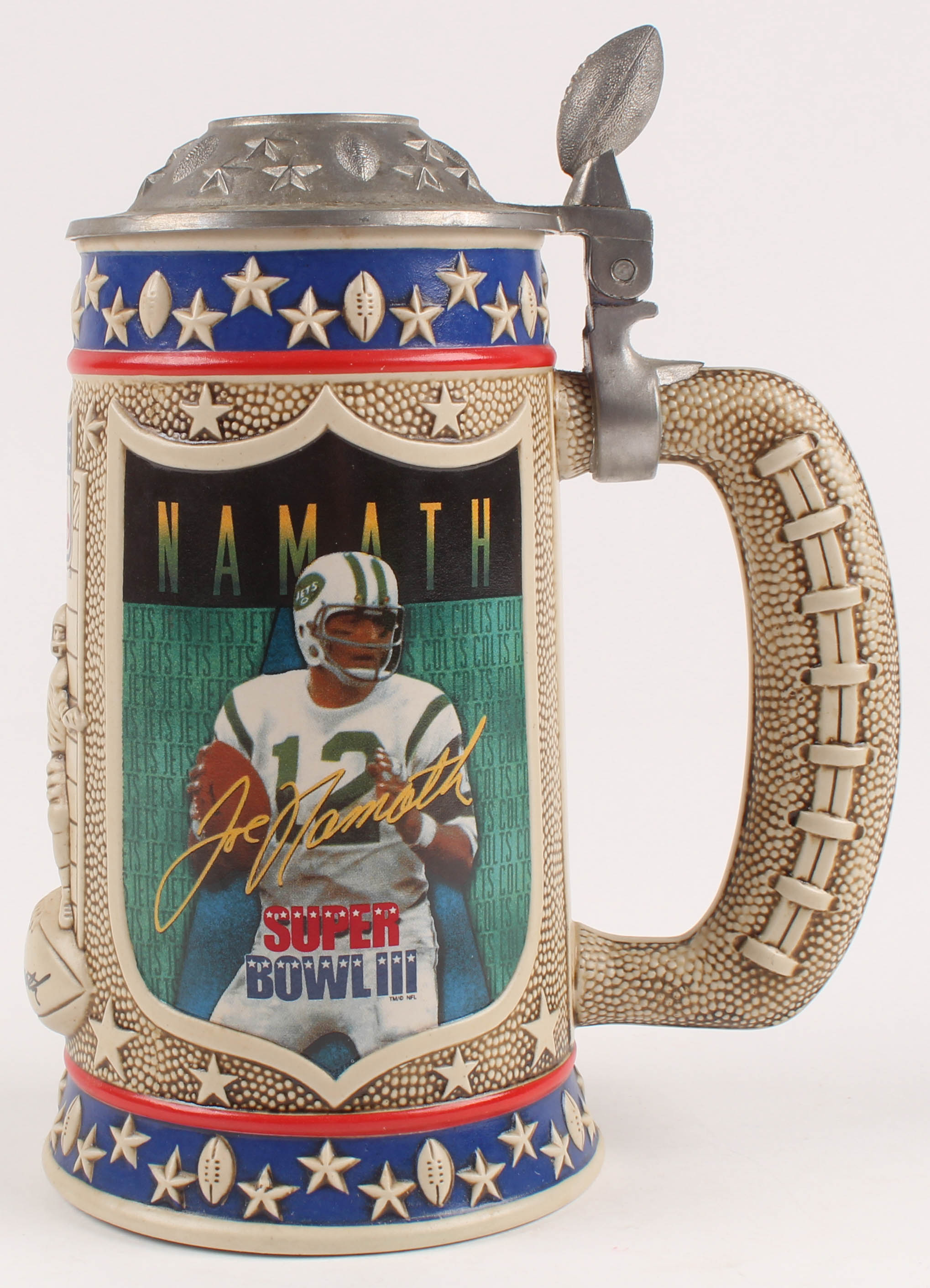 Joe Namath Jets Super Bowl III Collectors Beer Stein at PristineAuction.com Joe Namath Jets Super Bowl III Collectors Beer Stein at PristineAuction.com