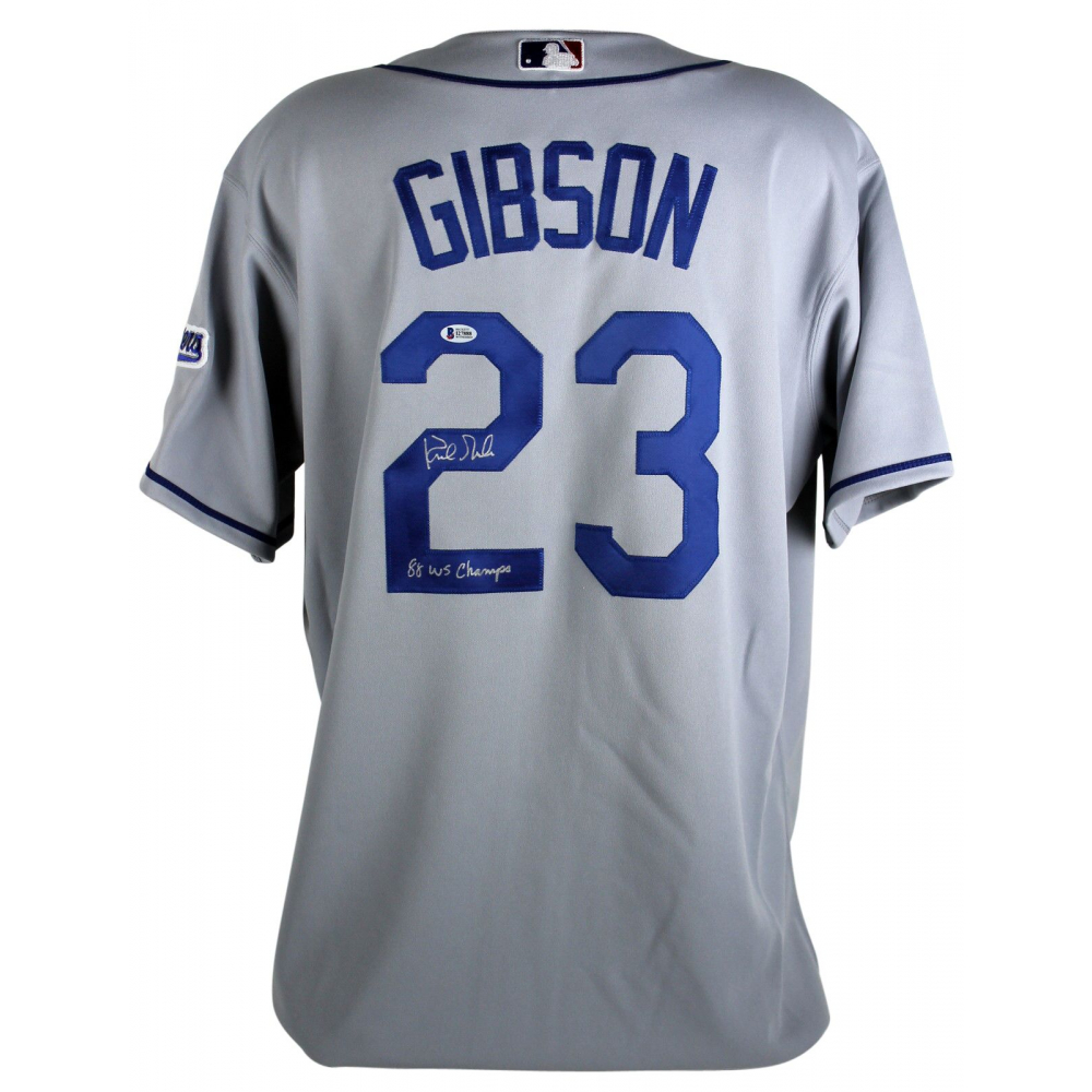 Kirk Gibson Signed Dodgers Jersey Inscribed "88 WS Champs" (Beckett COA