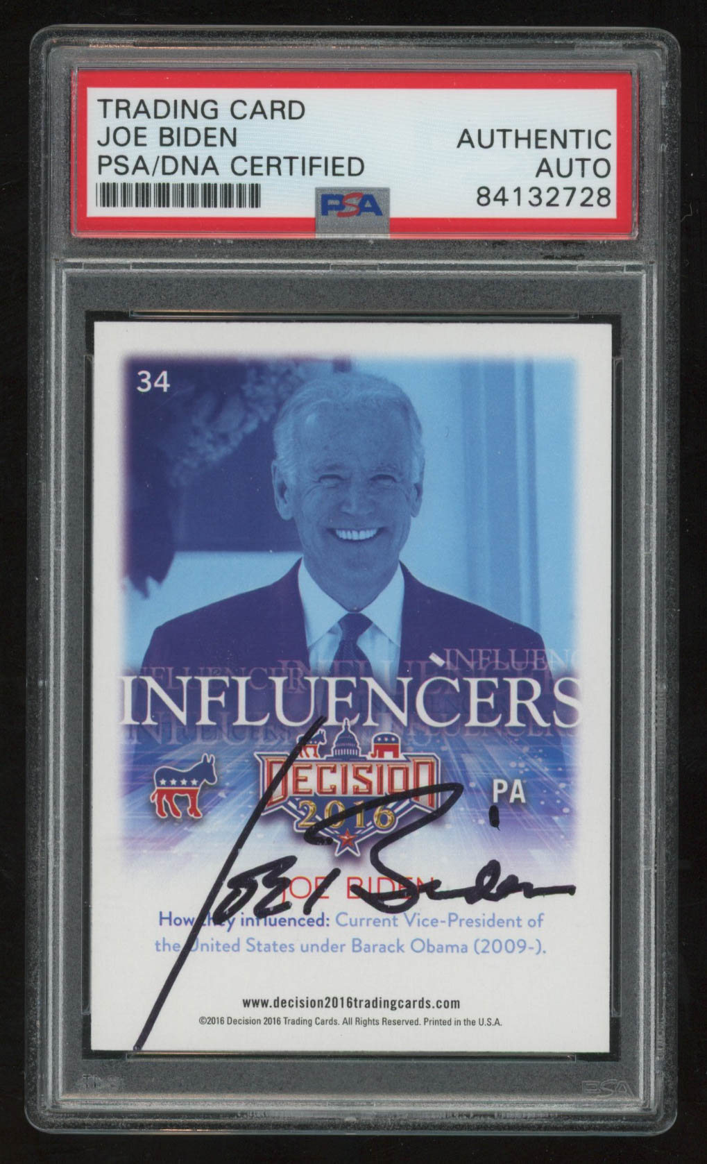 Joe Biden Signed 2016 Decision 2016 #34 Trading Card (PSA Encapsulated) at PristineAuction.com Joe Biden Signed 2016 Decision 2016 #34 Trading Card (PSA Encapsulated) at PristineAuction.com