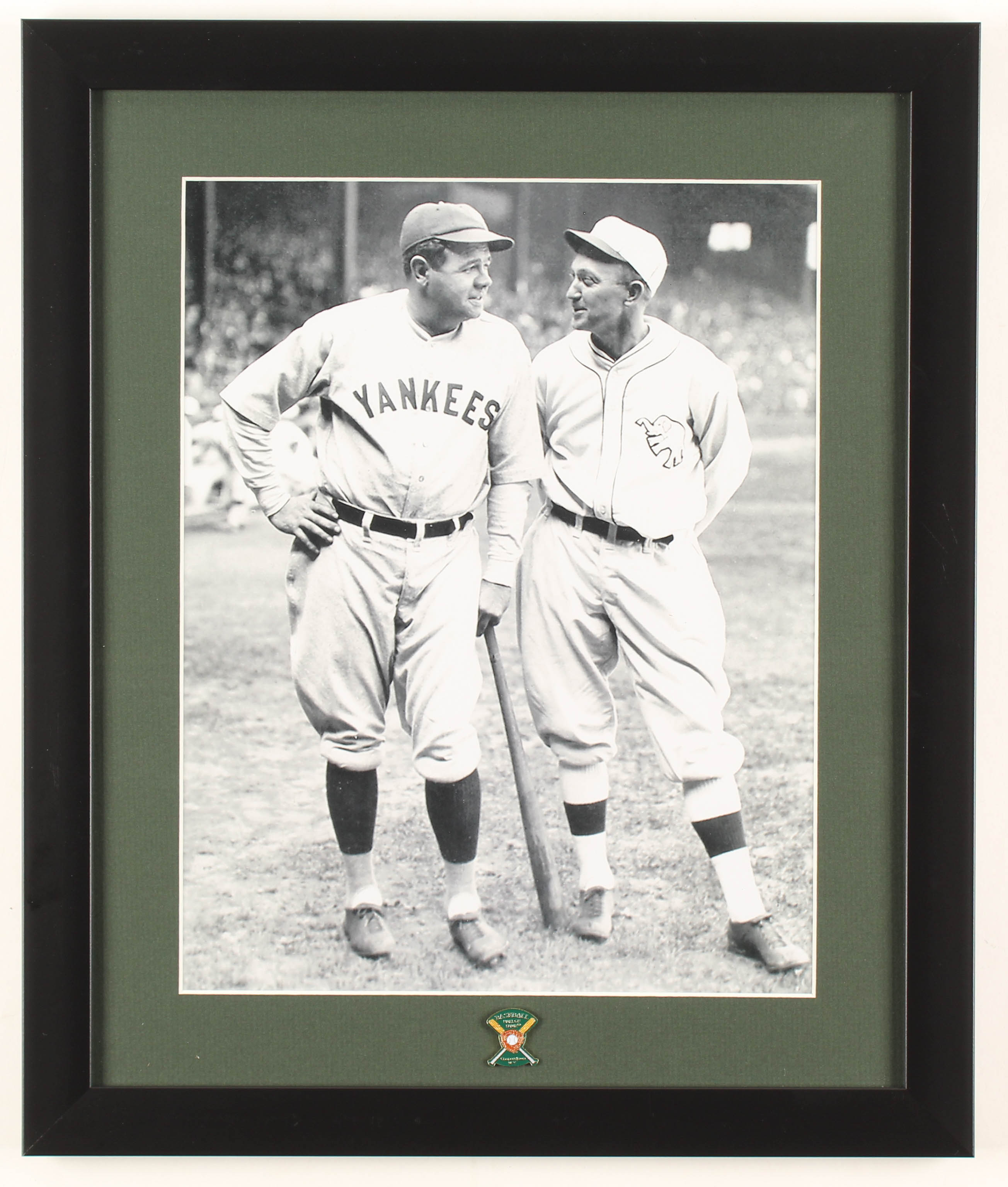 Babe Ruth & Ty Cobb 16x19 Custom Framed Photo Display with Vintage Hall of Fame Pin at PristineAuction.com Babe Ruth & Ty Cobb 16x19 Custom Framed Photo Display with Vintage Hall of Fame Pin at PristineAuction.com
