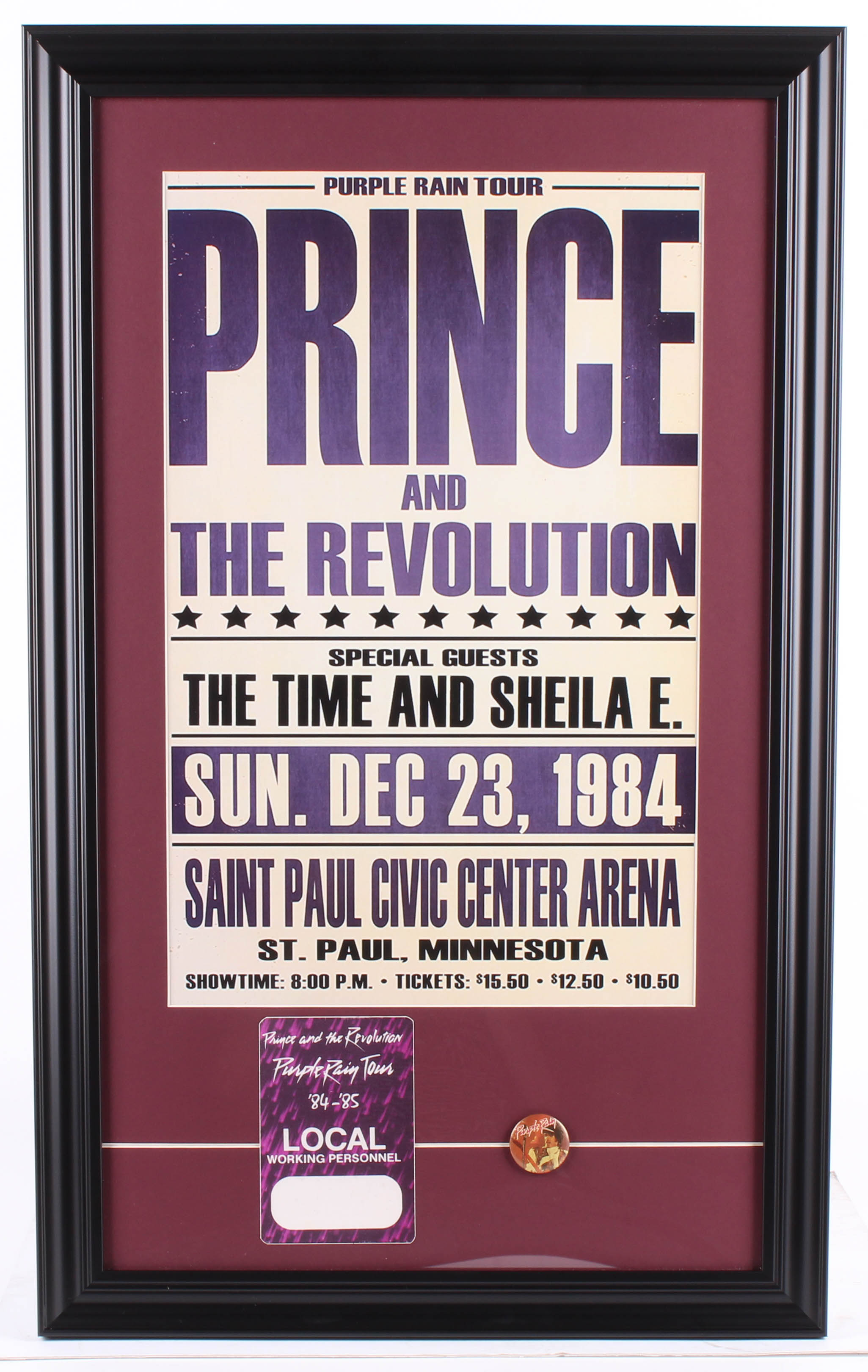Prince "Purple Rain" 16.5x26.5 Custom Framed Promotional Poster with Pin at PristineAuction.com Prince "Purple Rain" 16.5x26.5 Custom Framed Promotional Poster with Pin at PristineAuction.com