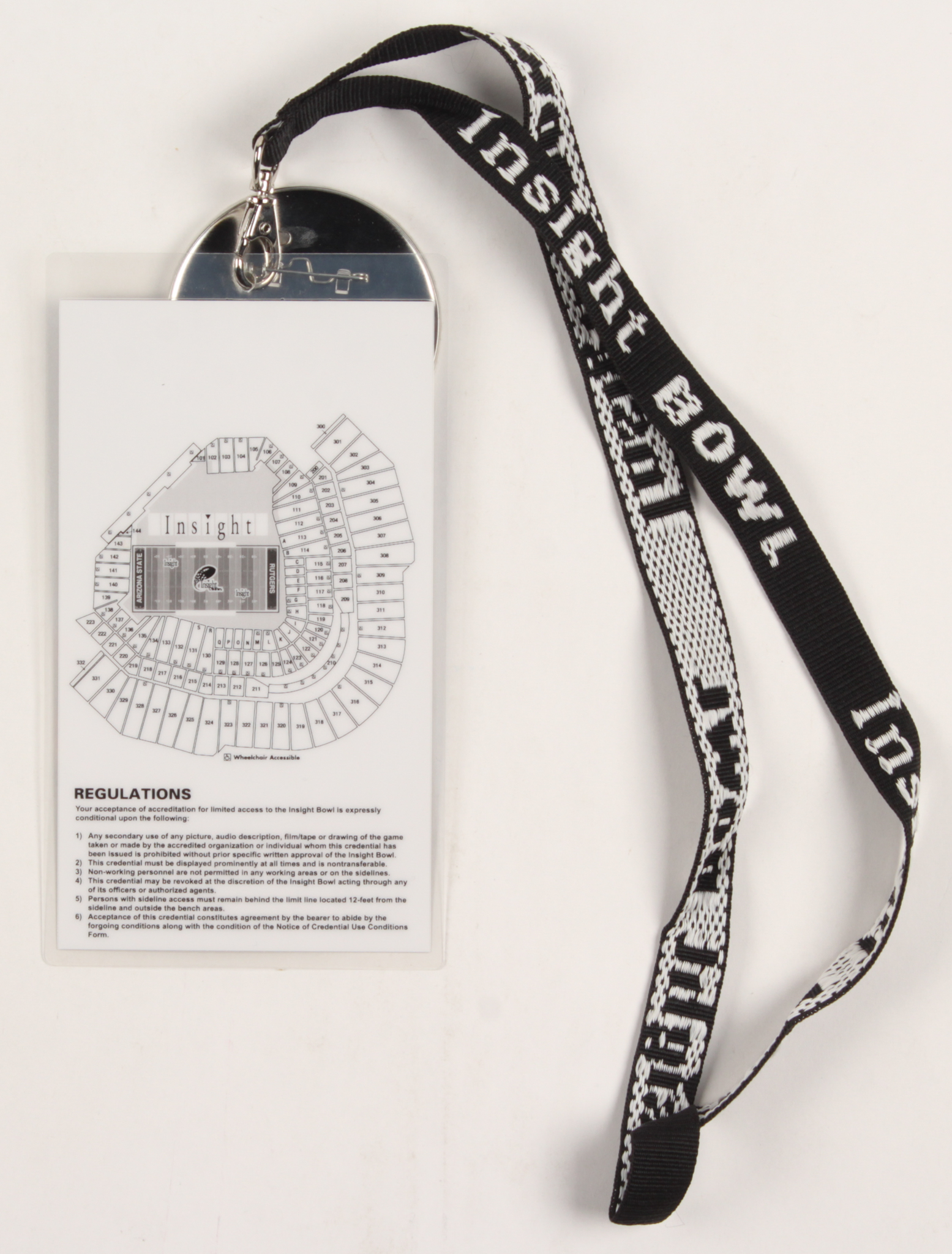 Lot of (3) 2005 ASU vs. Rutgers Insight Bowl Items with (1) Stadium Pass, (1) Insight Bowl Button & (1) Insight Bowl Commemorative Lanyard at PristineAuction.com Lot of (3) 2005 ASU vs. Rutgers Insight Bowl Items with (1) Stadium Pass, (1) Insight Bowl Button & (1) Insight Bowl Commemorative Lanyard at PristineAuction.com