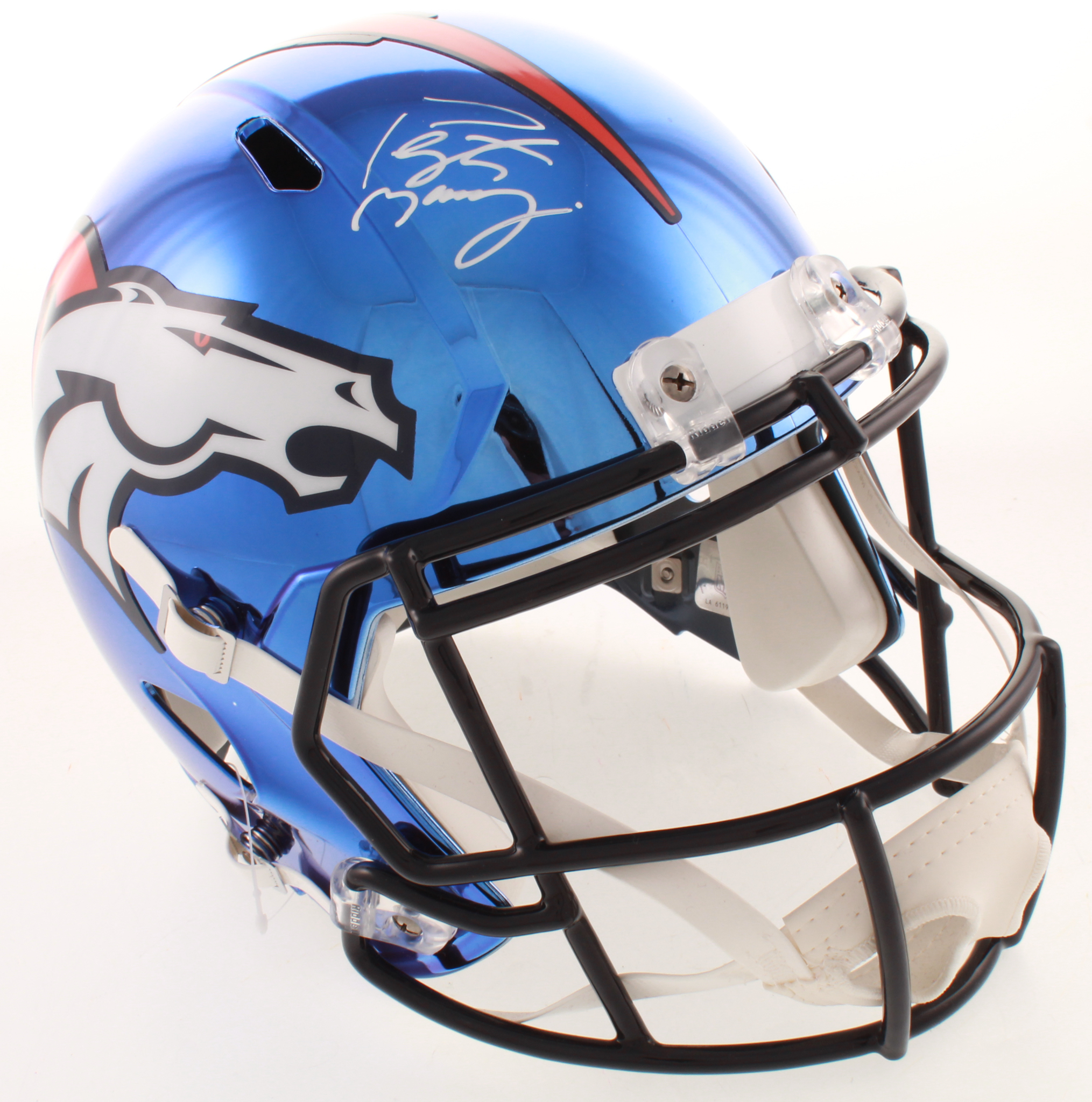 Peyton Manning Signed Broncos Full-Size Chrome Speed Helmet (Fanatics Hologram) at PristineAuction.com Peyton Manning Signed Broncos Full-Size Chrome Speed Helmet (Fanatics Hologram) at PristineAuction.com