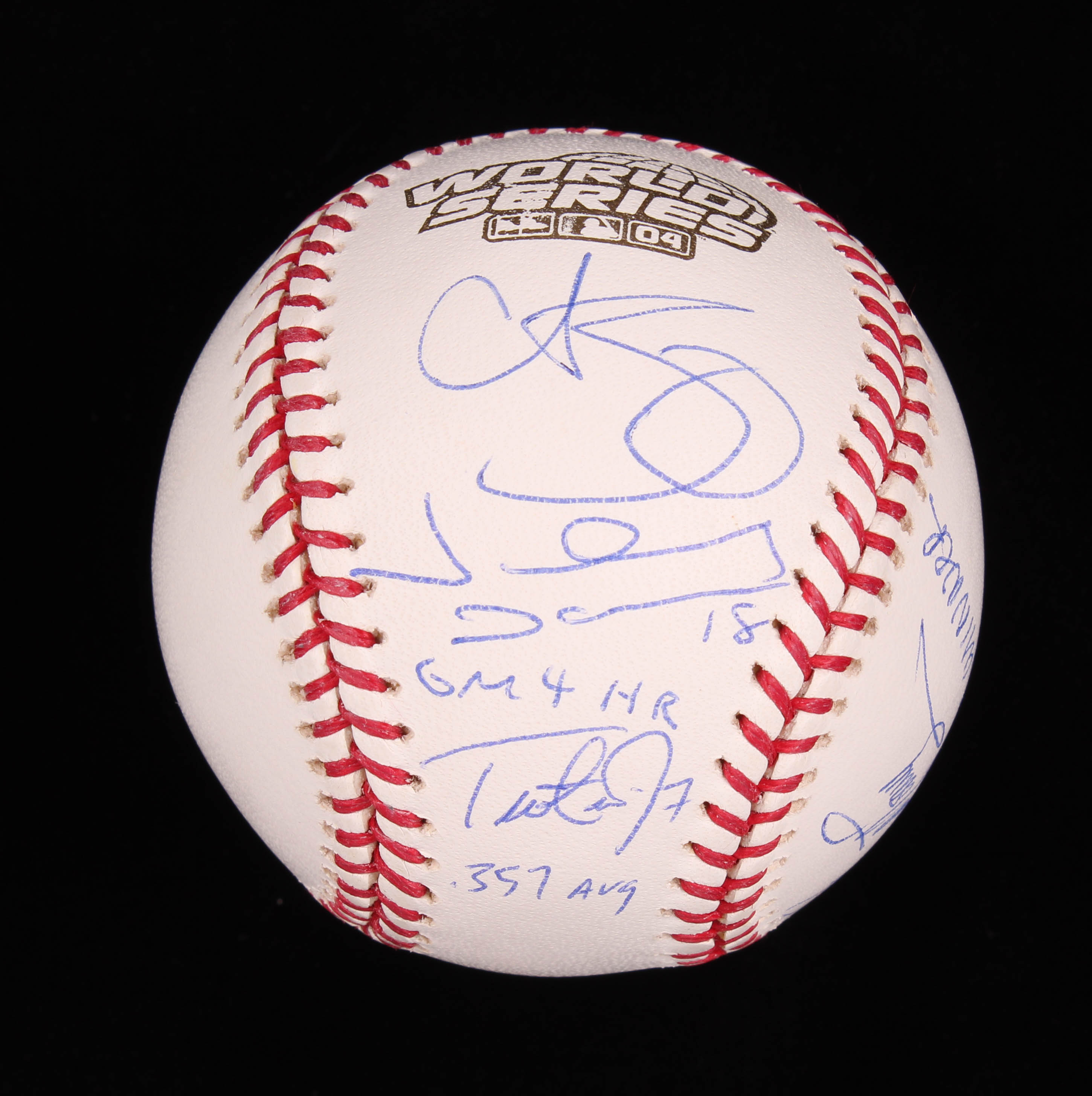 2004 World Series Logo Baseball Signed by (5) with Pedro Martinez