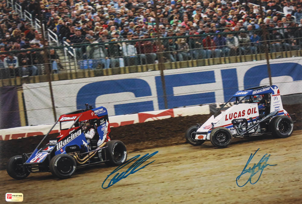 Kyle Larson & Christopher Bell Signed 2020 Chili Bowl 12x17 Photo (PA COA) (Imperfect) at PristineAuction.com Kyle Larson & Christopher Bell Signed 2020 Chili Bowl 12x17 Photo (PA COA) (Imperfect) at PristineAuction.com