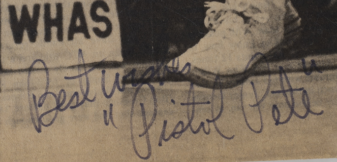 Pete Maravich LSU Tigers Signed Newspaper Photo Inscribed "Best Wishes" (PSA Encapsulated) at PristineAuction.com Pete Maravich LSU Tigers Signed Newspaper Photo Inscribed "Best Wishes" (PSA Encapsulated) at PristineAuction.com