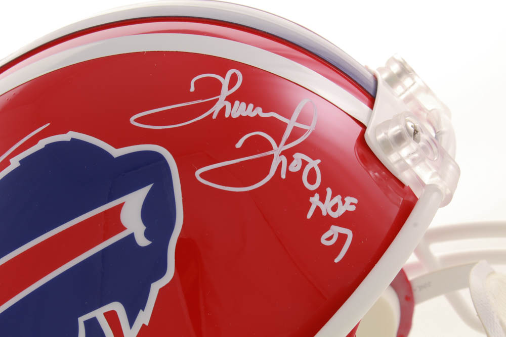 Jim Kelly, Thurman Thomas & Andre Reed Signed Bills Full-Size Throwback Helmet with (3) HOF Inscriptions (Beckett COA) at PristineAuction.com Jim Kelly, Thurman Thomas & Andre Reed Signed Bills Full-Size Throwback Helmet with (3) HOF Inscriptions (Beckett COA) at PristineAuction.com