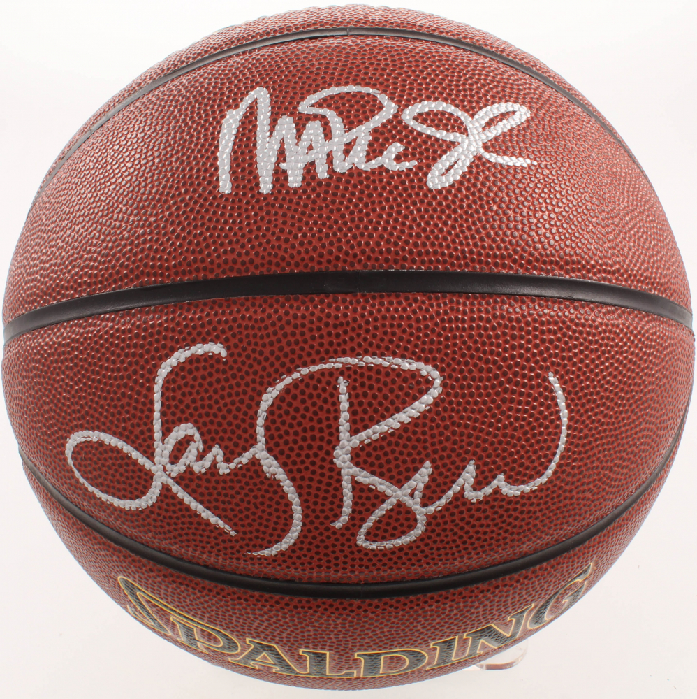 magic johnson larry bird signed basketball
