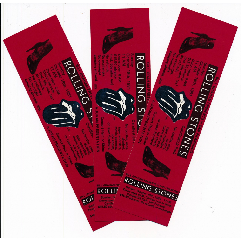 Lot of (3) Unused 1981 The Rolling Stones Candlestick Park Concert