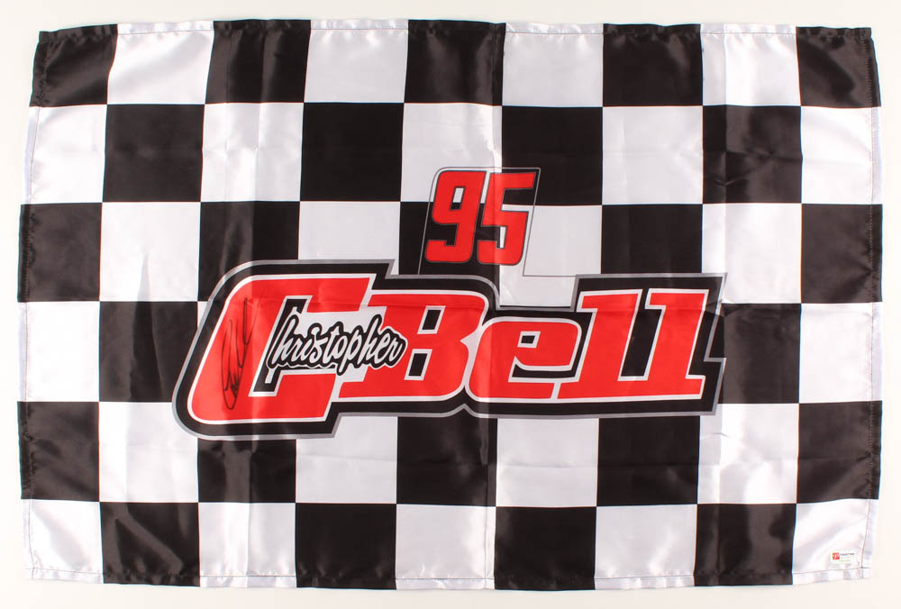 Christopher Bell Signed NASCAR 22x34 Custom #95 Checkered Flag (PA COA) at PristineAuction.com Christopher Bell Signed NASCAR 22x34 Custom #95 Checkered Flag (PA COA) at PristineAuction.com