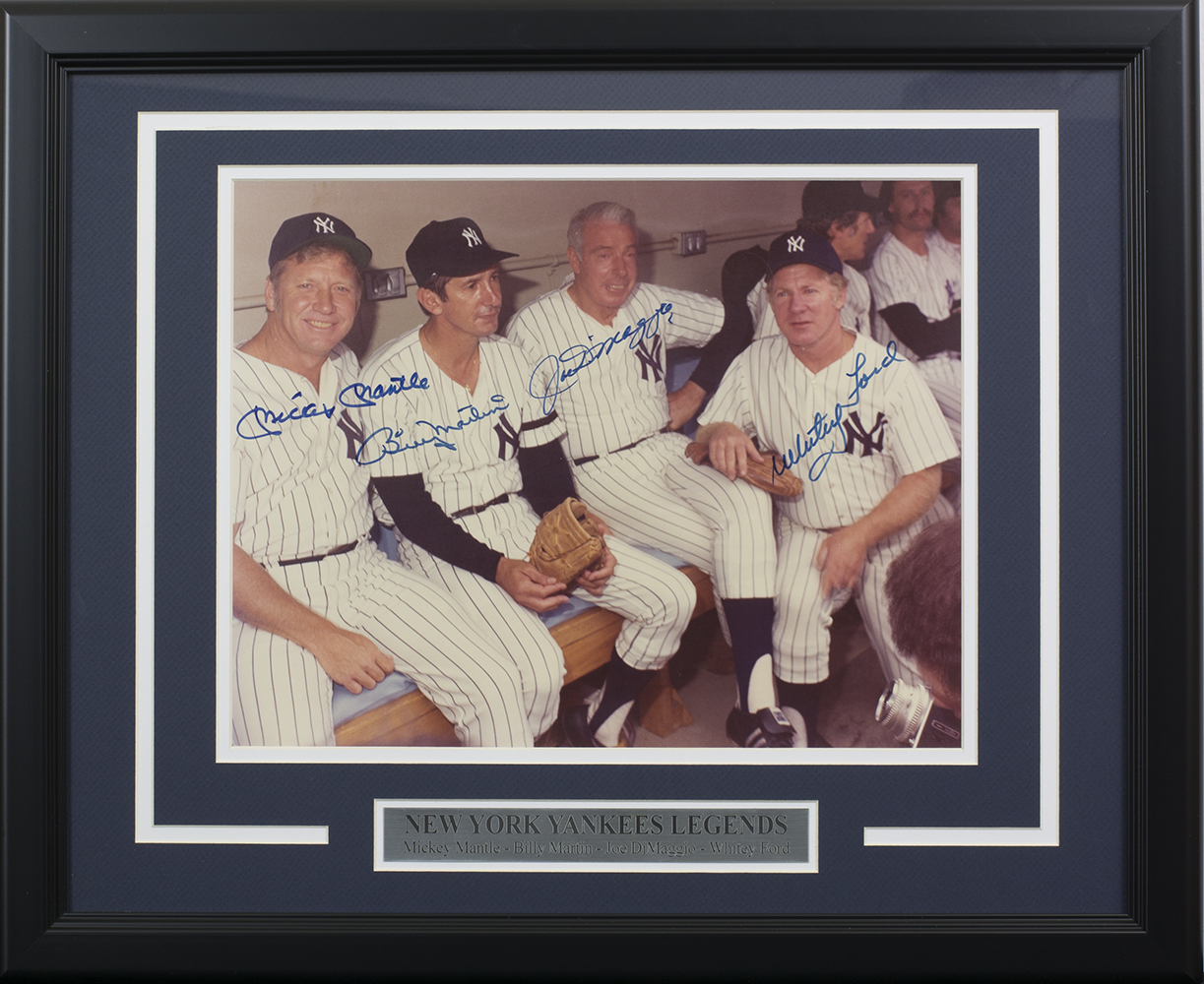 Yankees 16x20 Custom Framed Photo Display Signed by (4) with Mickey Mantle, Billy Martin, Joe DiMaggio & Whitey Ford (JSA LOA) at PristineAuction.com Yankees 16x20 Custom Framed Photo Display Signed by (4) with Mickey Mantle, Billy Martin, Joe DiMaggio & Whitey Ford (JSA LOA) at PristineAuction.com