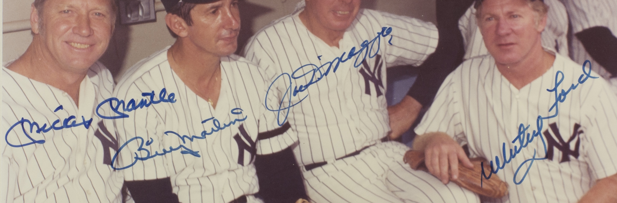 Yankees 16x20 Custom Framed Photo Display Signed by (4) with Mickey Mantle, Billy Martin, Joe DiMaggio & Whitey Ford (JSA LOA) at PristineAuction.com Yankees 16x20 Custom Framed Photo Display Signed by (4) with Mickey Mantle, Billy Martin, Joe DiMaggio & Whitey Ford (JSA LOA) at PristineAuction.com