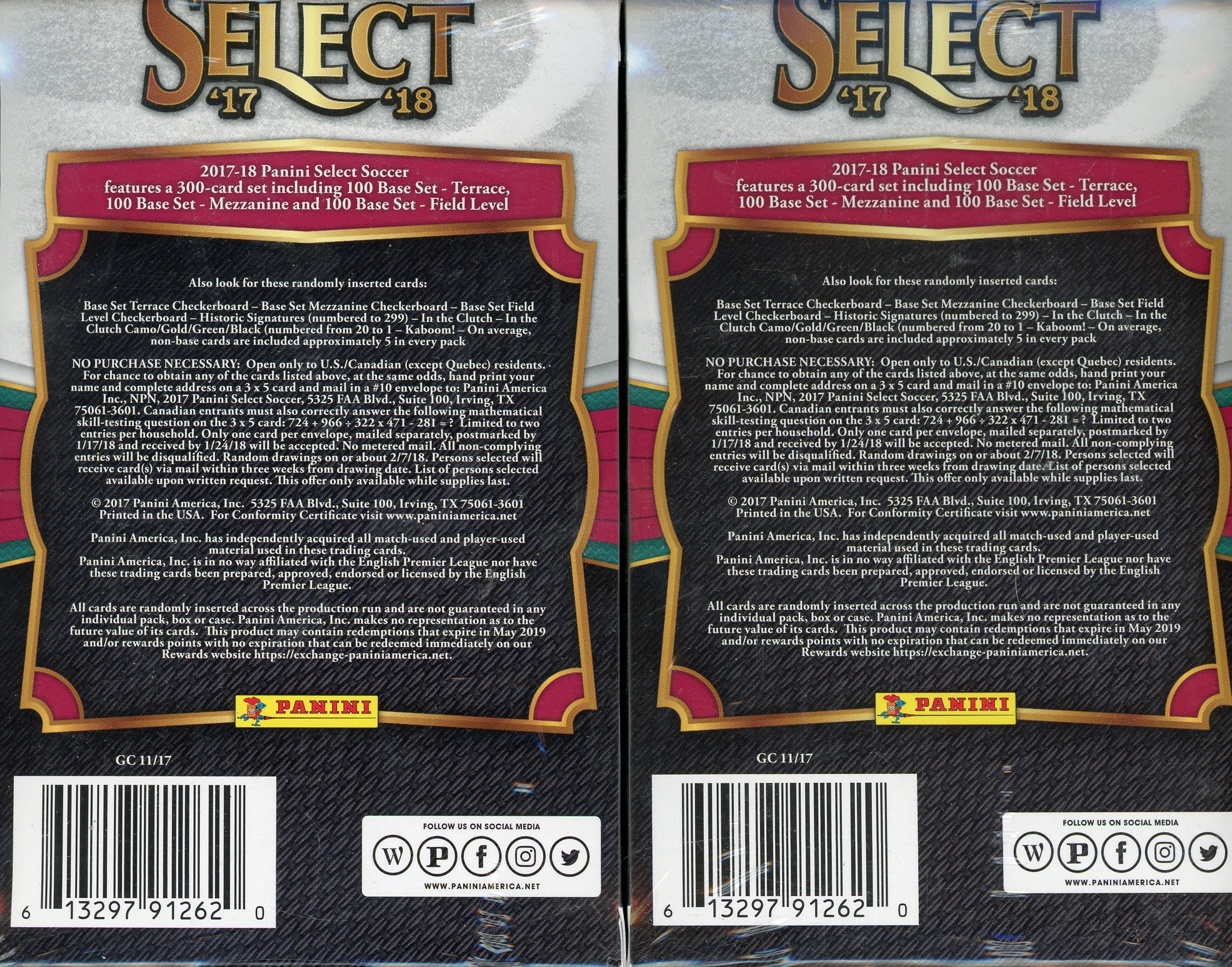 Lot of (2) 2017-18 Panini Select Soccer Hanger Boxes at PristineAuction.com Lot of (2) 2017-18 Panini Select Soccer Hanger Boxes at PristineAuction.com