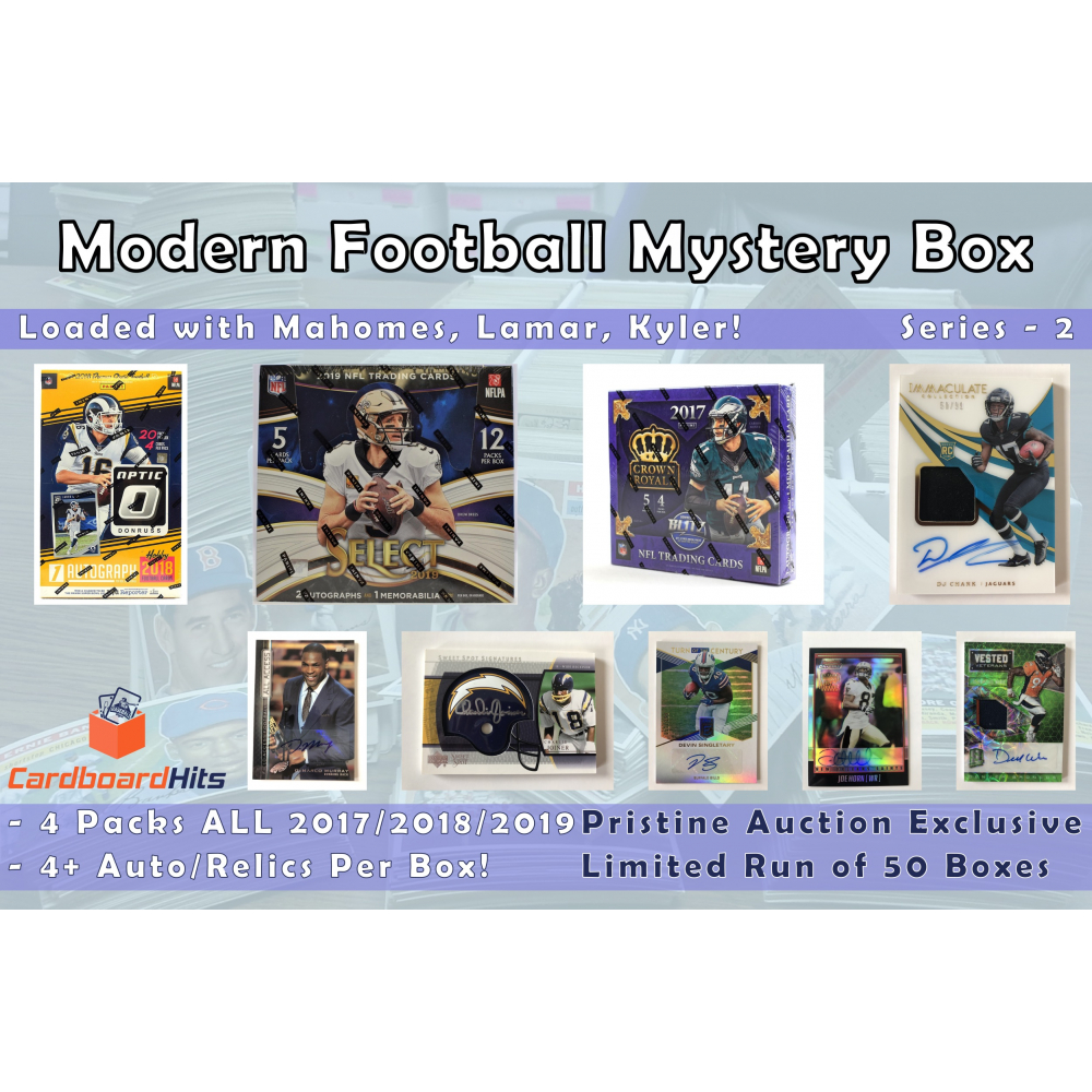 Cardboard Hits Modern Football Mystery Box (4 Packs, 1 Auto and 3 Memorabilia Cards per Box