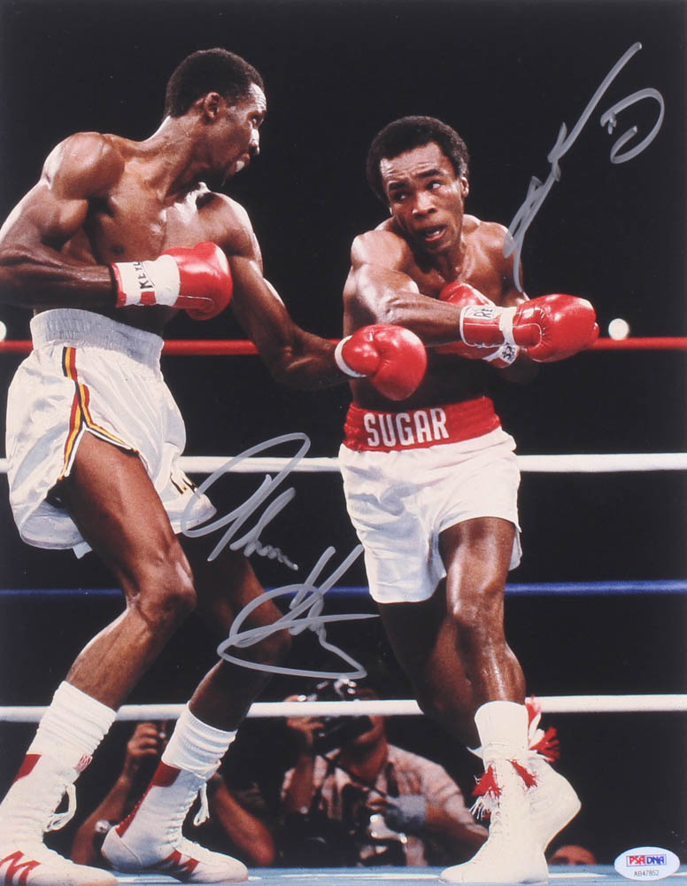 Thomas Hearns & Sugar Ray Leonard Signed 11x14 Photo (PSA COA) at PristineAuction.com Thomas Hearns & Sugar Ray Leonard Signed 11x14 Photo (PSA COA) at PristineAuction.com