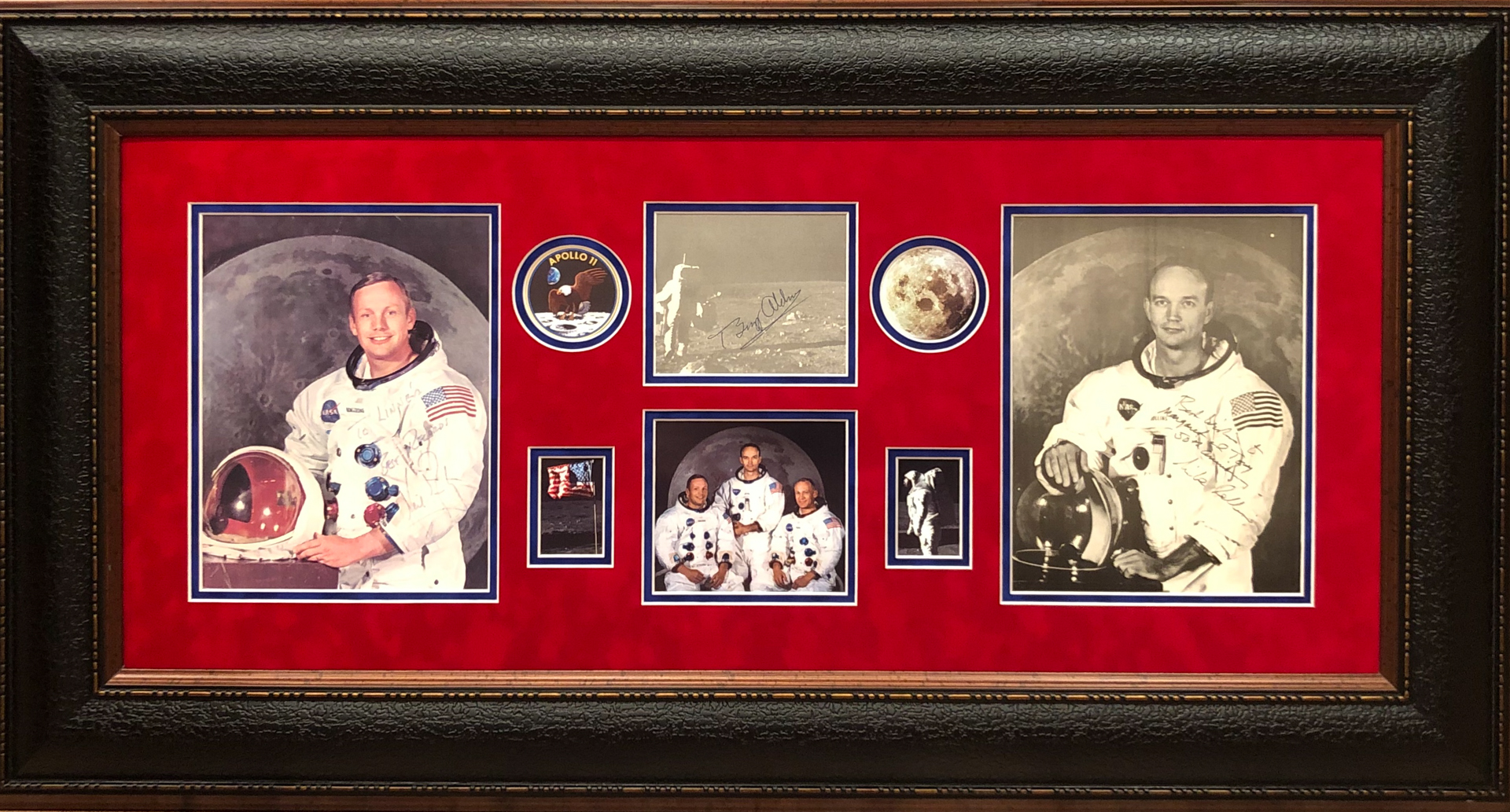 Michael Collins, Buzz Aldrin & Neil Armstrong Signed "Apollo 11" 20.5x39 Custom Framed Photo Display (JSA LOA) at PristineAuction.com Michael Collins, Buzz Aldrin & Neil Armstrong Signed "Apollo 11" 20.5x39 Custom Framed Photo Display (JSA LOA) at PristineAuction.com