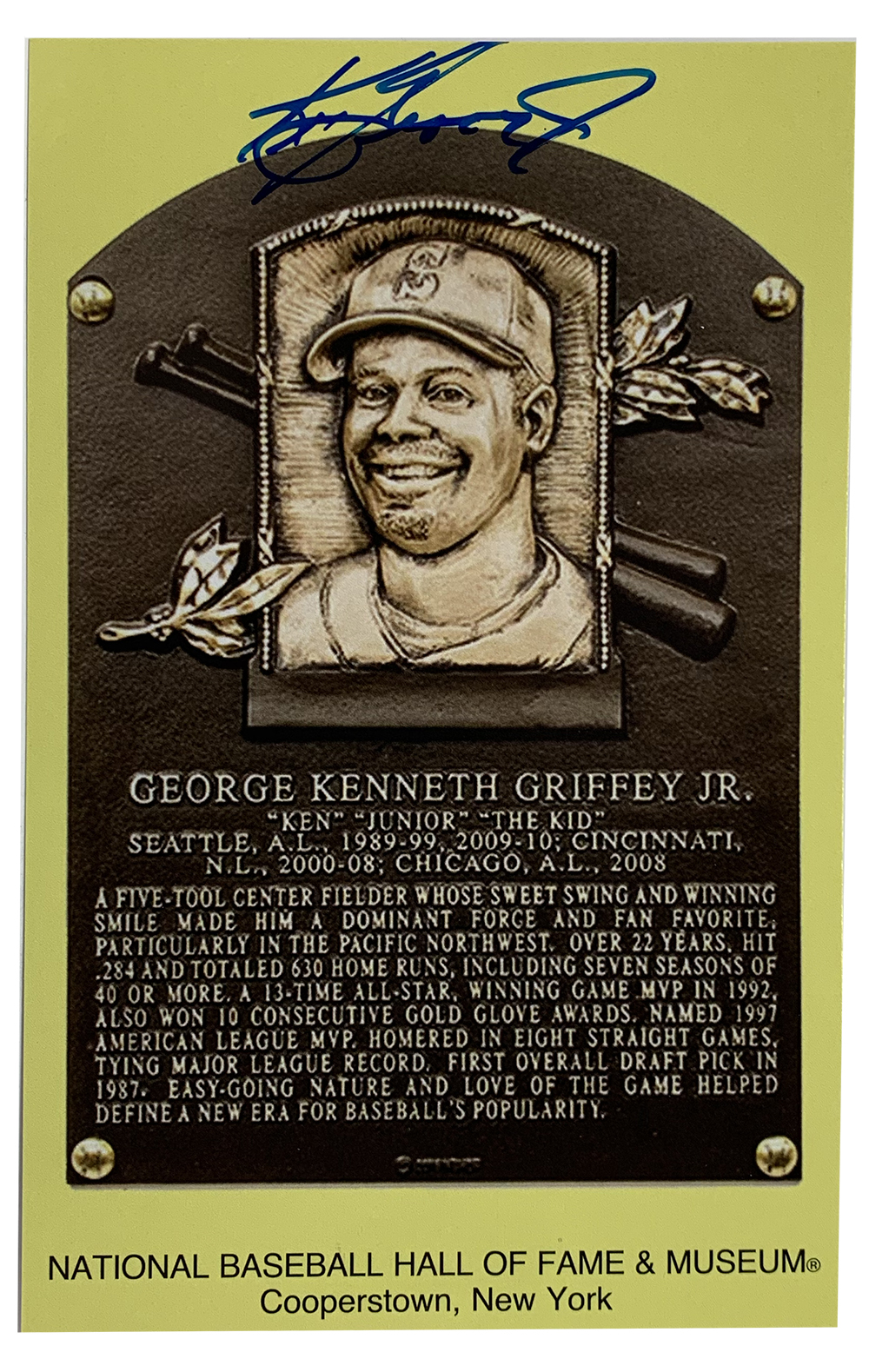 Ken Griffey Jr. Signed Hall of Fame Plaque Postcard (TriStar) at PristineAuction.com Ken Griffey Jr. Signed Hall of Fame Plaque Postcard (TriStar) at PristineAuction.com