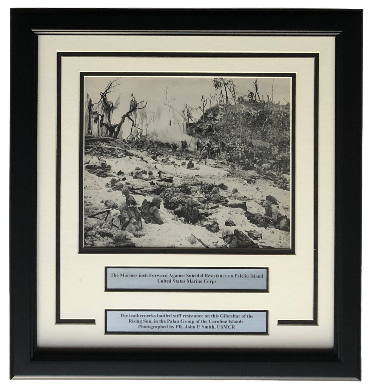 "Marines On Peleliu Island" 17x18 Custom Framed World War II Photo Display at PristineAuction.com "Marines On Peleliu Island" 17x18 Custom Framed World War II Photo Display at PristineAuction.com